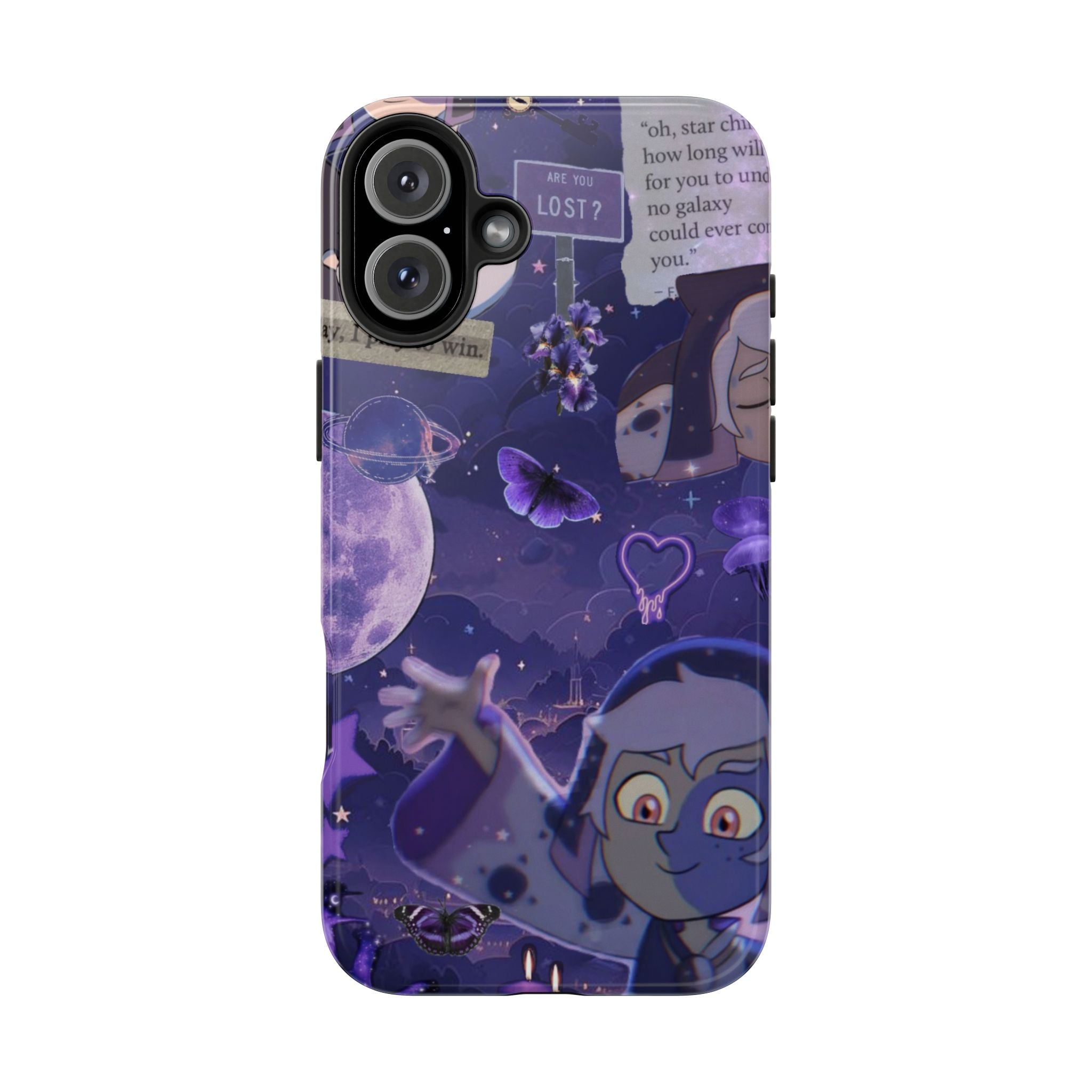 The Owl House The Collector Space Vampire Character phone case | purple galaxy collage, moon & butterflies