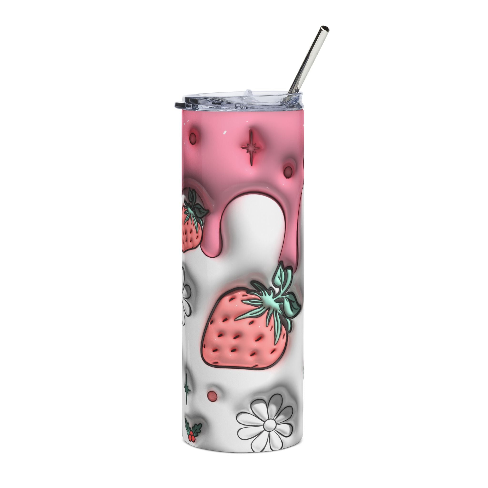 Inflated Aesthetic Kawaii Pastel Strawberry Drip Tumbler | 20oz Stainless Steel Travel Cup