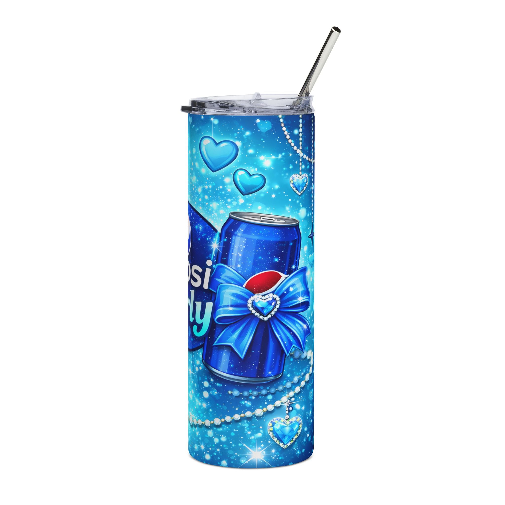 Pepsi Girly Blue Sparkle Can Tumbler | 20oz Stainless Steel Tumbler Soda Drinkware Gift