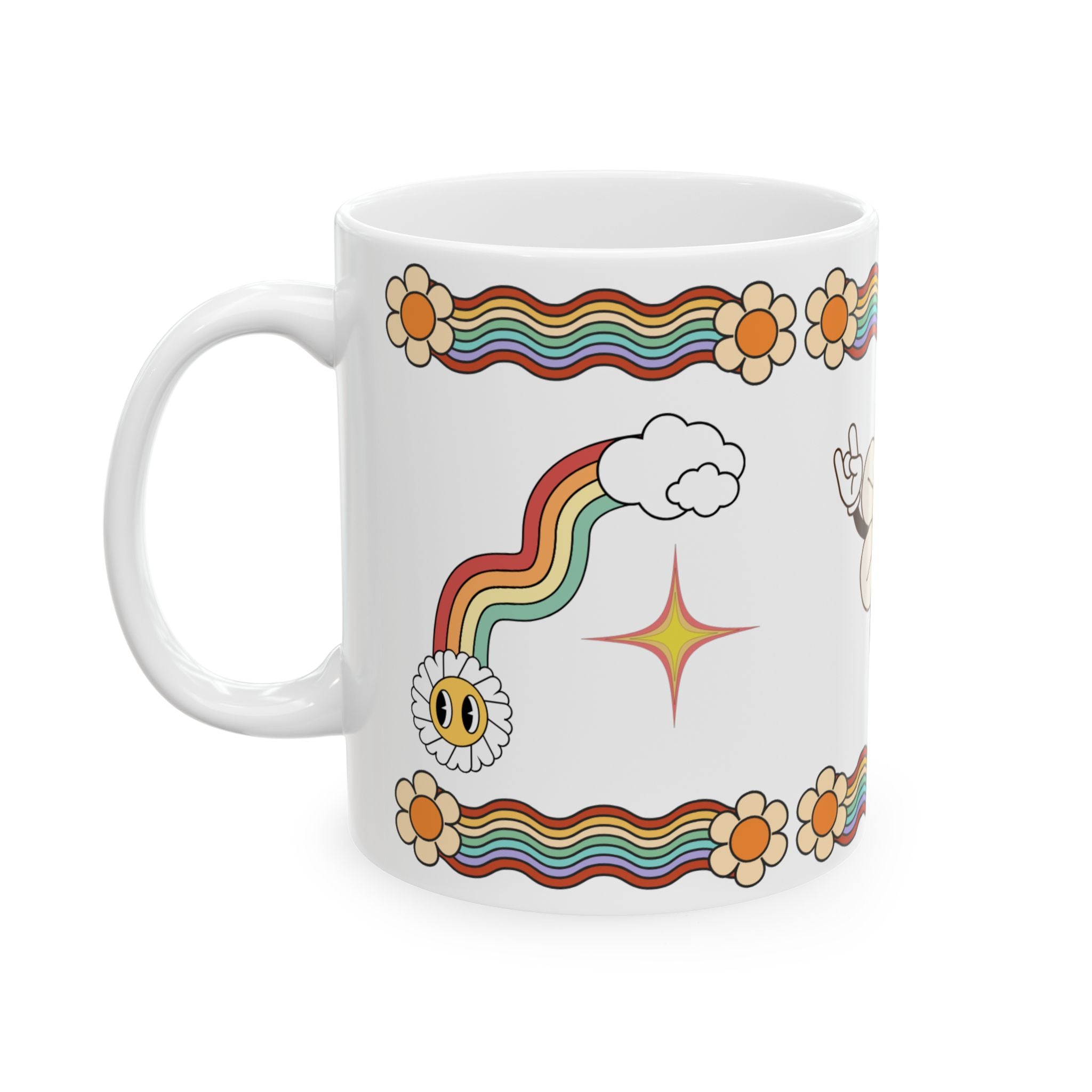 Retro Groovy 70s Smiling Daisy Rainbow mug | Ceramic Mug