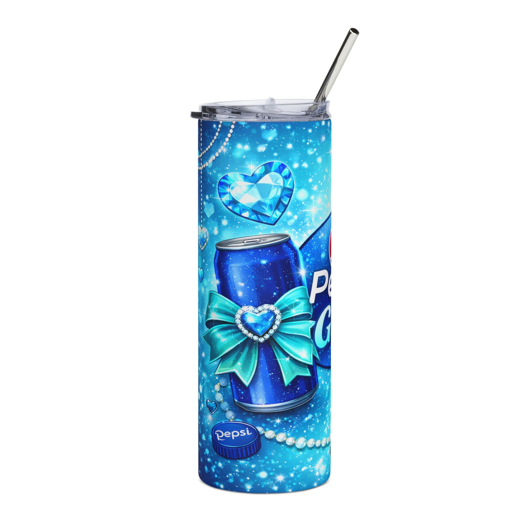 Pepsi Girly Blue Sparkle Can Tumbler | 20oz Stainless Steel Tumbler Soda Drinkware Gift