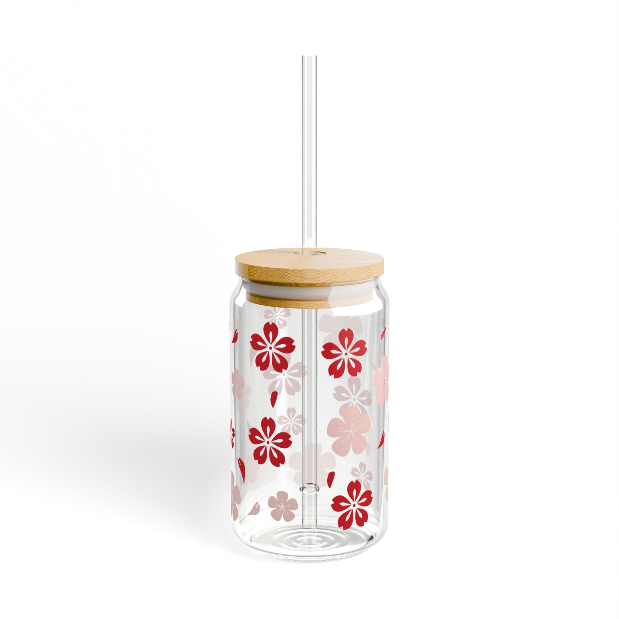 Sakura Japanese Aesthetic Red Pink Floral Pattern Sipper Glass