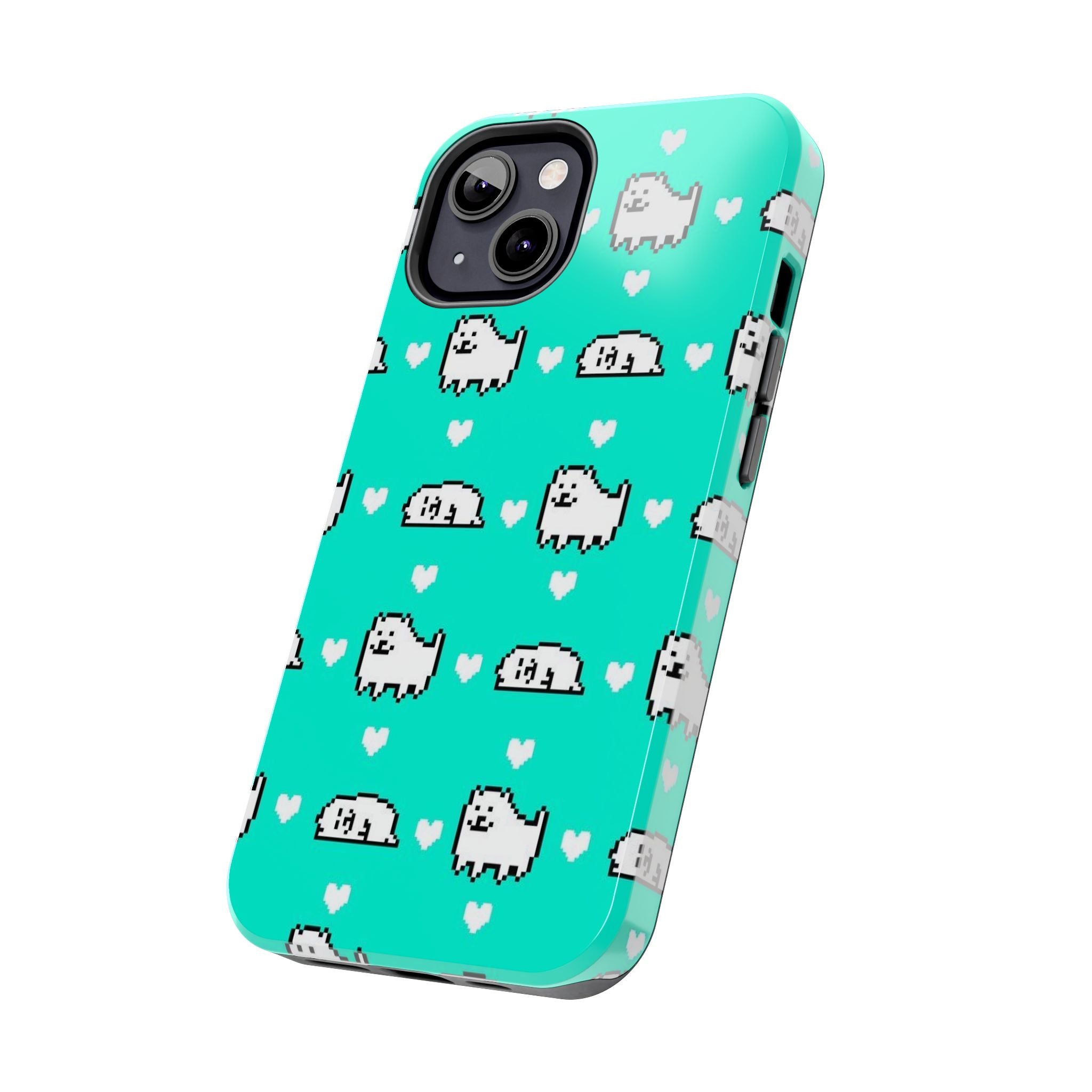 Undertale Cute Teal Kawaii Pixel Dog Pattern Phone Case | Cute Hearts Tough Phone Cases