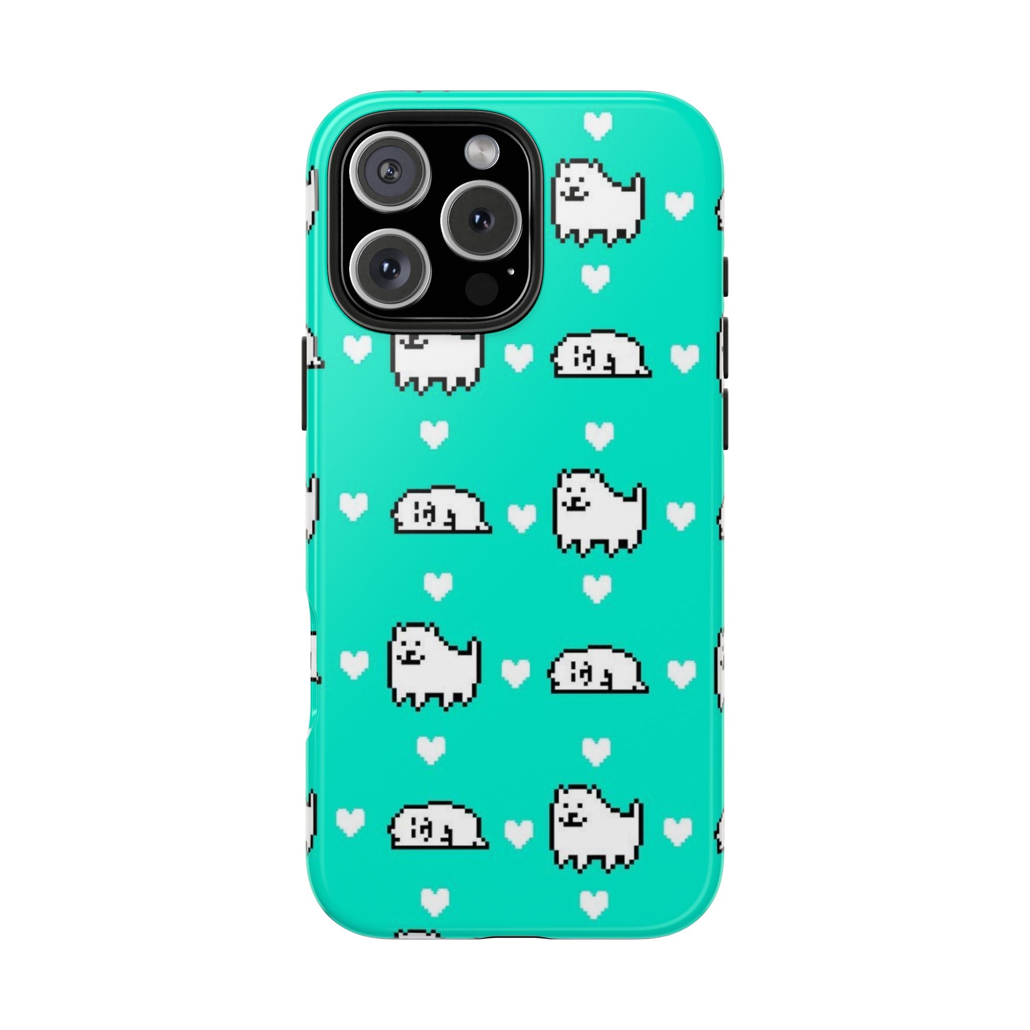 Undertale Cute Teal Kawaii Pixel Dog Pattern Phone Case | Cute Hearts Tough Phone Cases