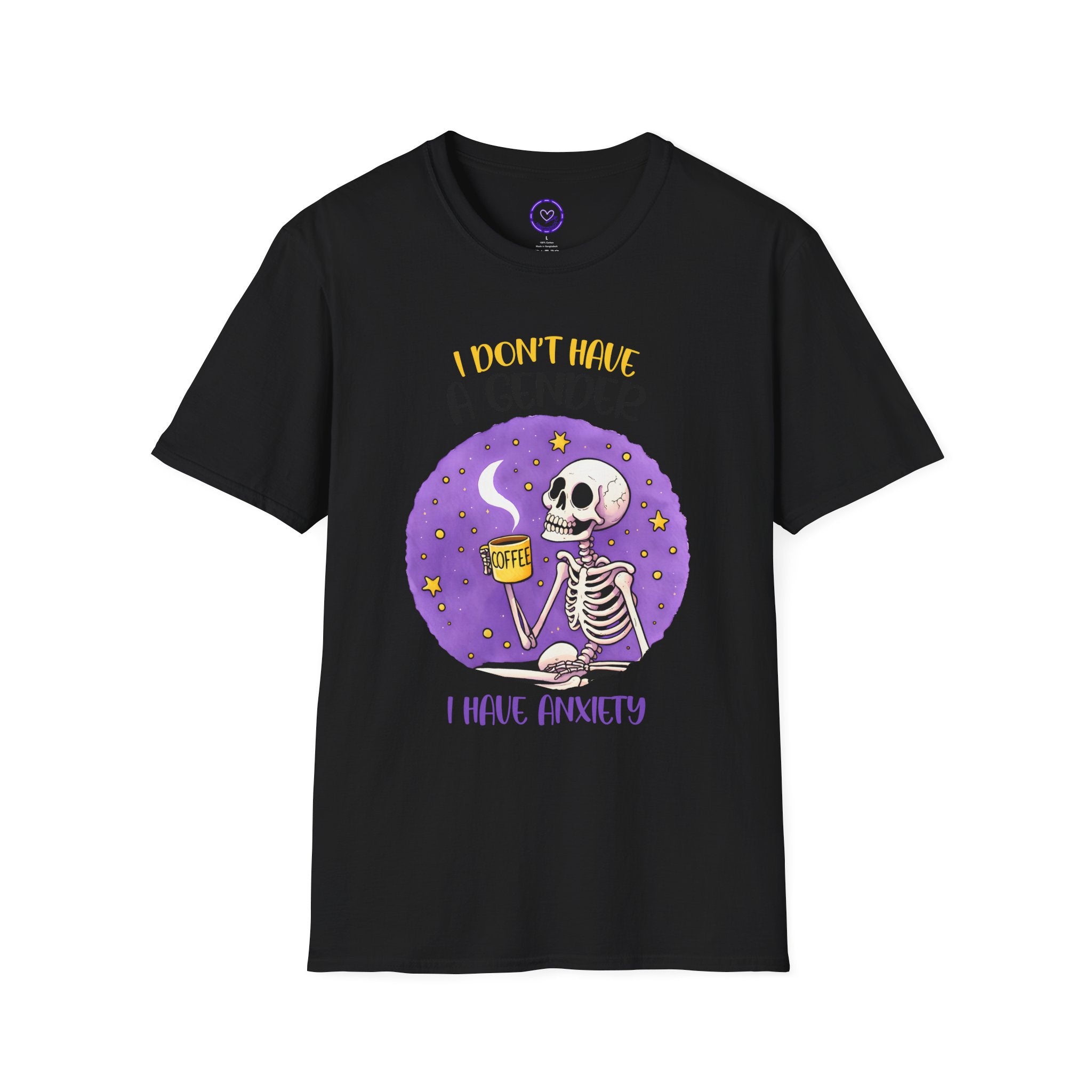 I Don't Have A Gender I Have Anxiety T-Shirt | Skeleton Coffee Gothic Tee