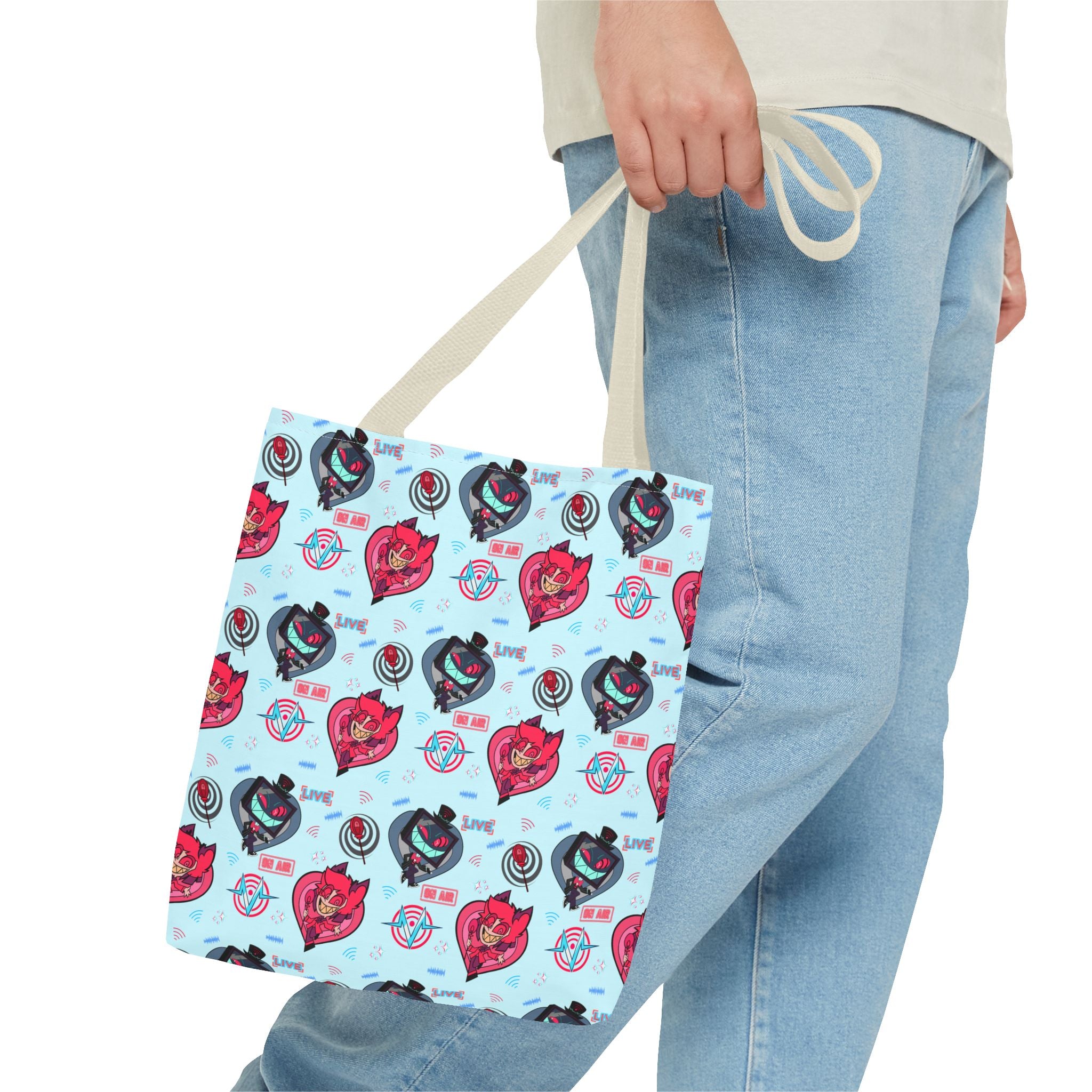 Hazbin Hotel Vox x Alastor Cute Cartoon Fox Pattern Tote Bag | Pastel Animal Face All-Over Print