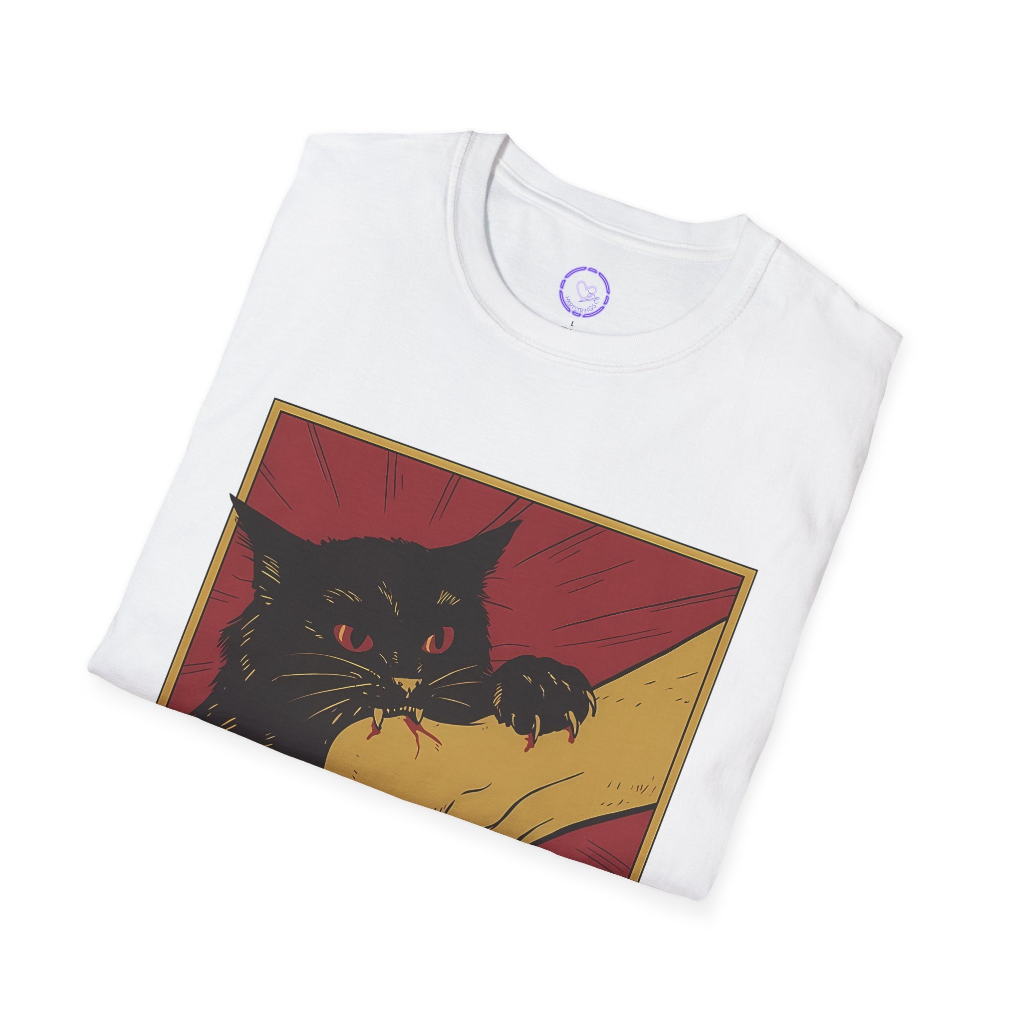 Cat Bite T-Shirt — Black Cat Biting Paw Graphic Tee