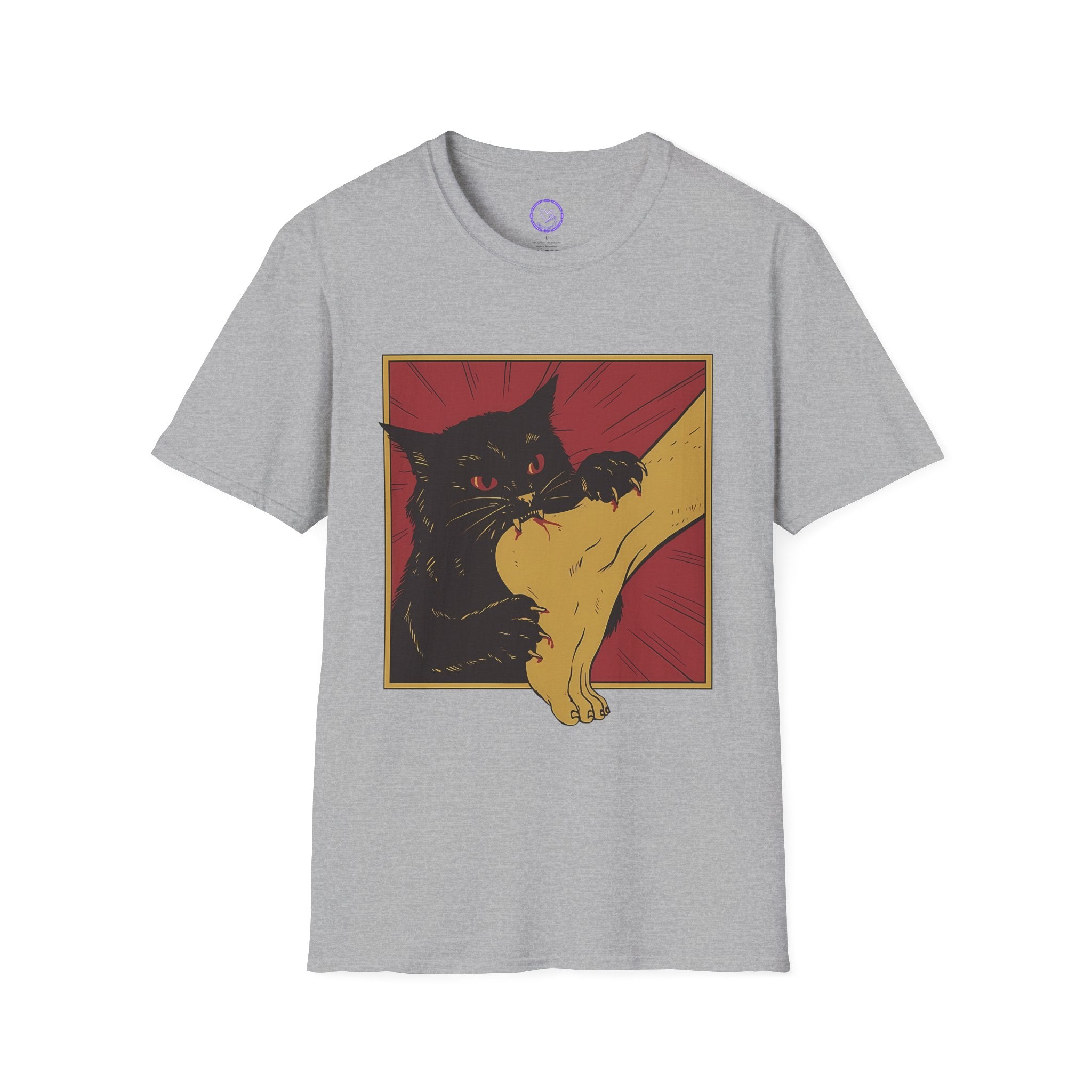 Cat Bite T-Shirt — Black Cat Biting Paw Graphic Tee