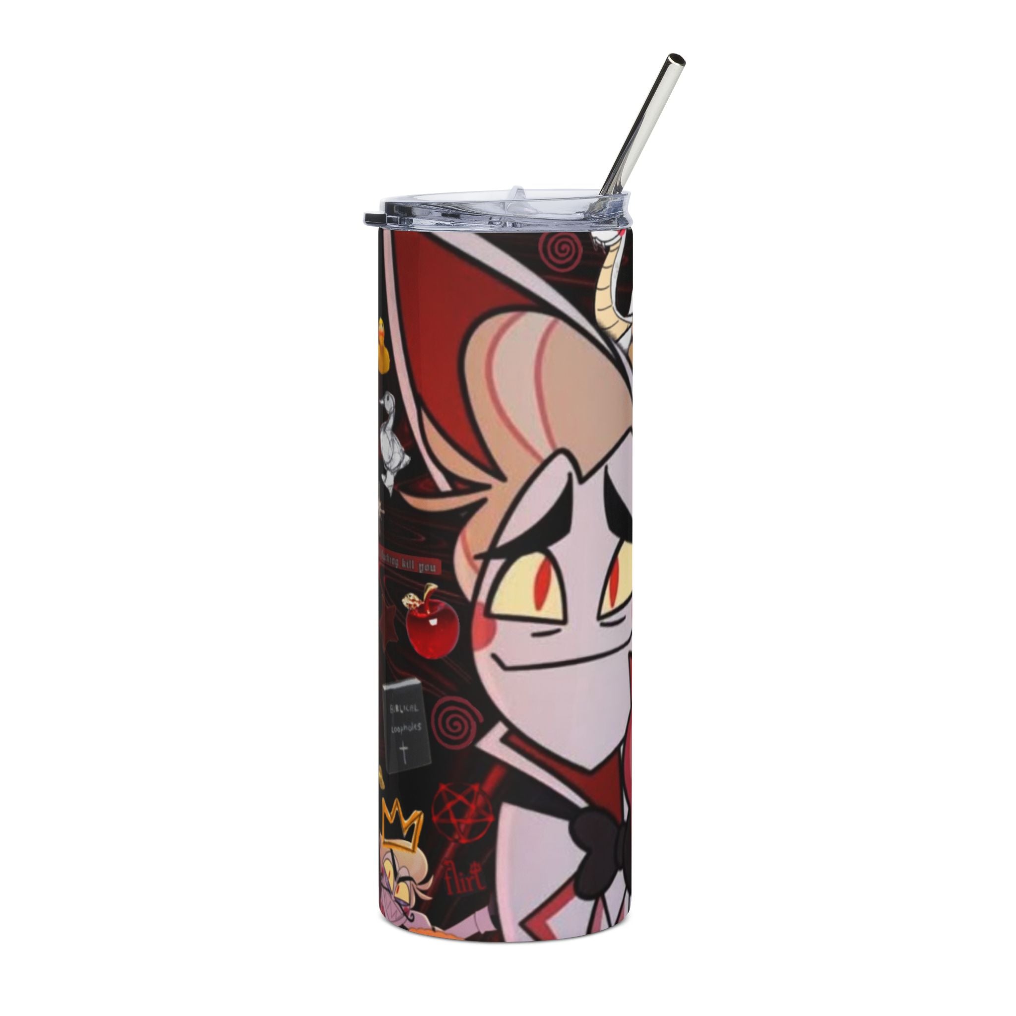 Hazbin Hotel Lucifer Devilish Character Holding Apple tumbler | 20oz Stainless Steel Tumbler