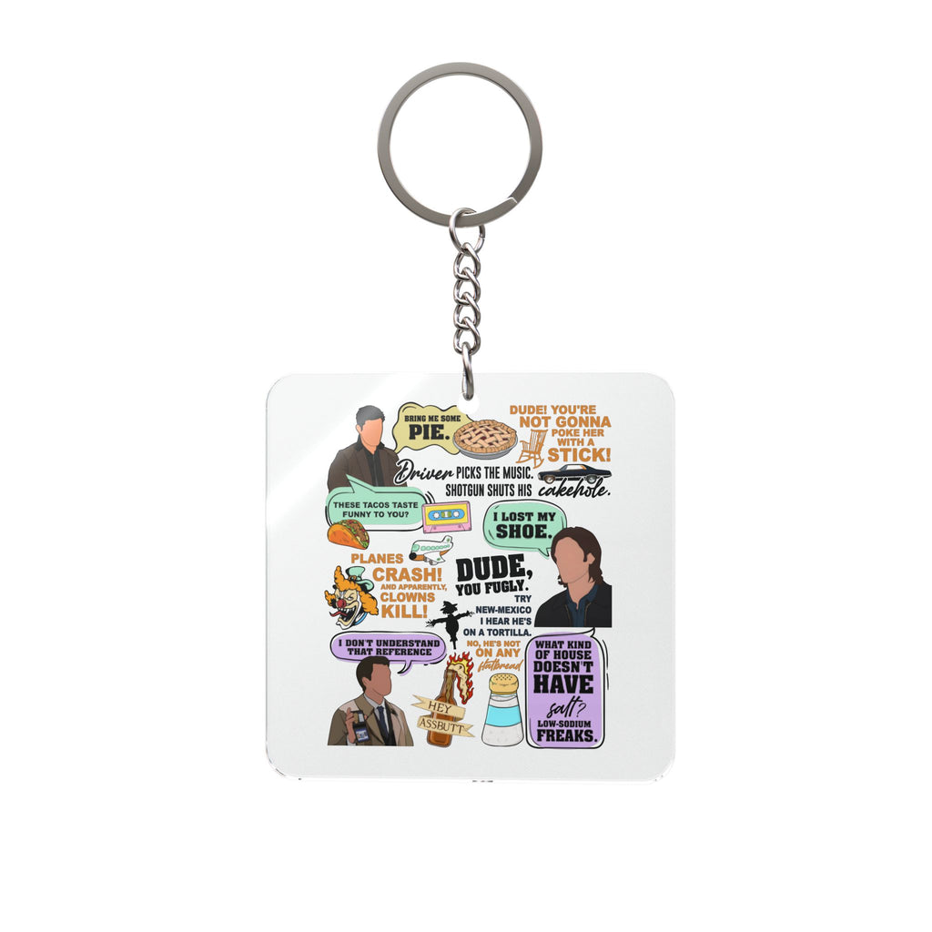 Supernatural TV Show Quote Collage Square Keychain | Quote Sticker Art Keyring