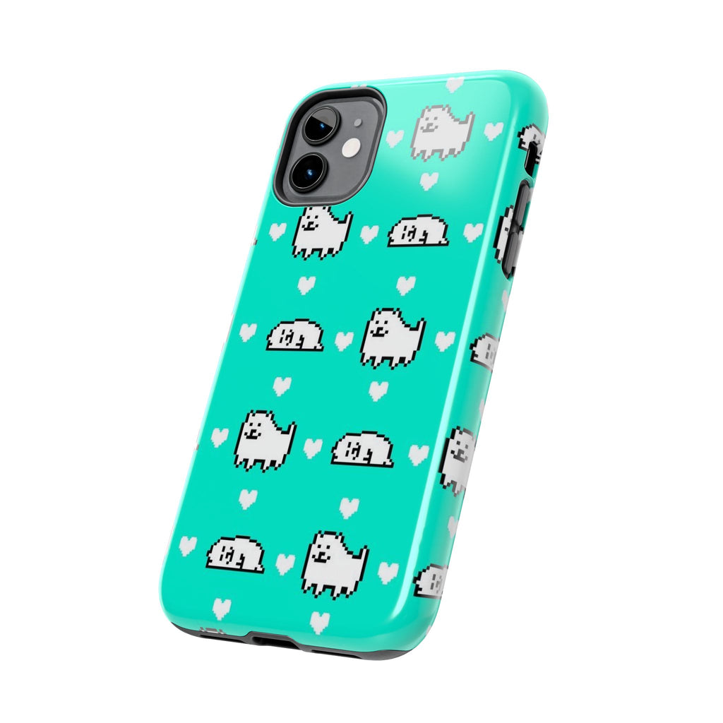 Undertale Cute Teal Kawaii Pixel Dog Pattern Phone Case | Cute Hearts Tough Phone Cases