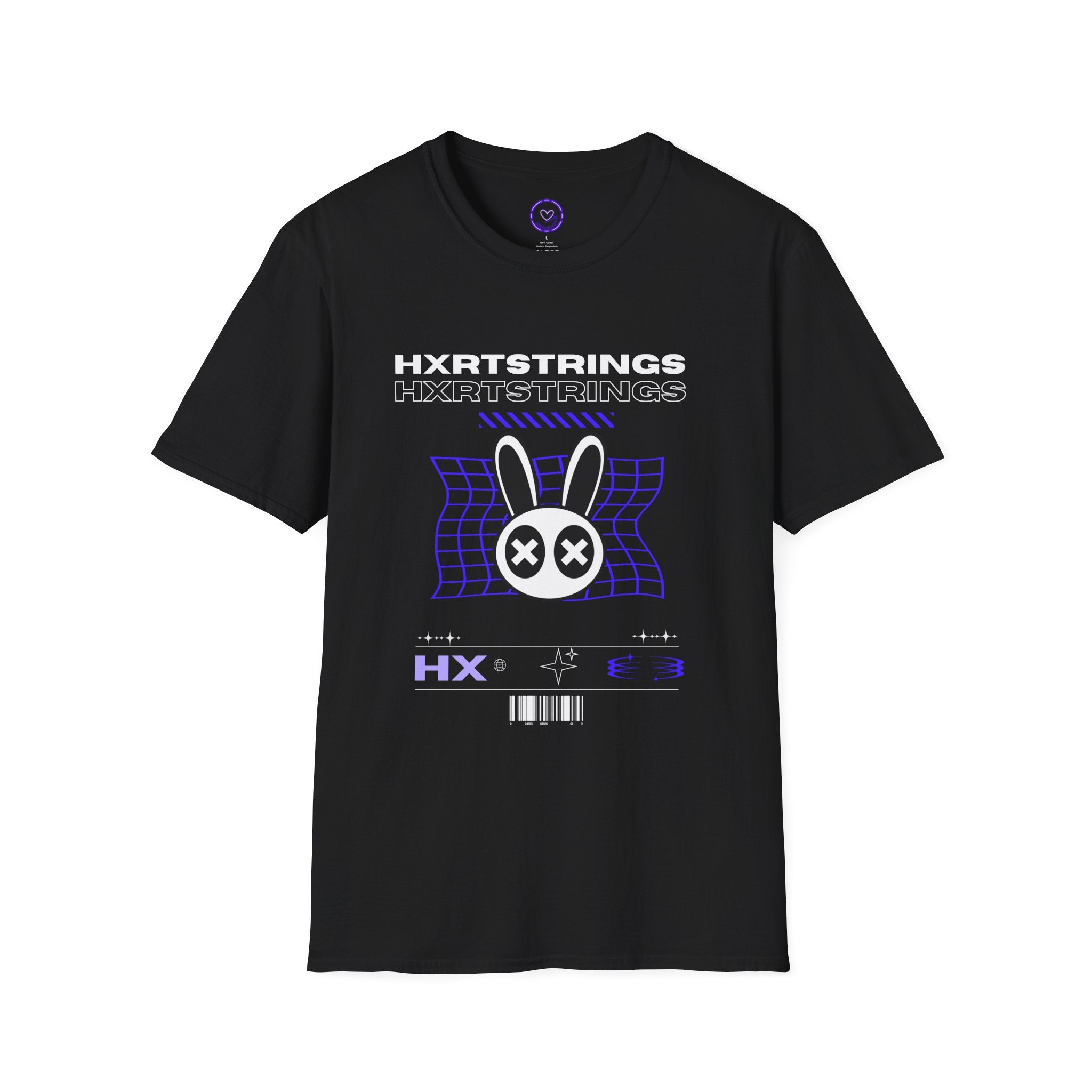 HXRTSTRINGS Bunny Graphic T-Shirt | Cyberpunk Retro Barcode Design