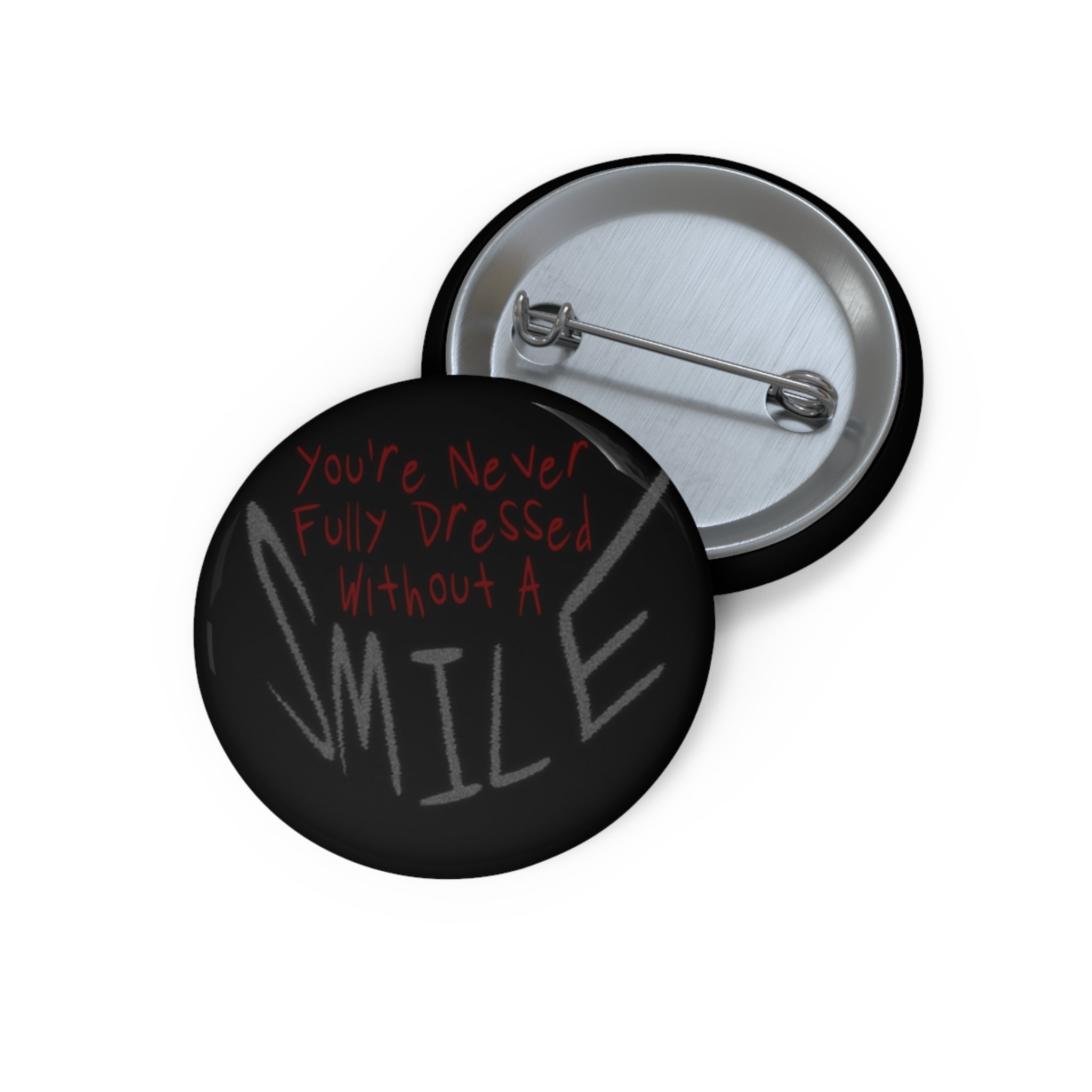 Hazbin Hotel Alastor Inspired Youre Never Fully Dressed Without a Smile Pin Button | Black Chalkboard Design