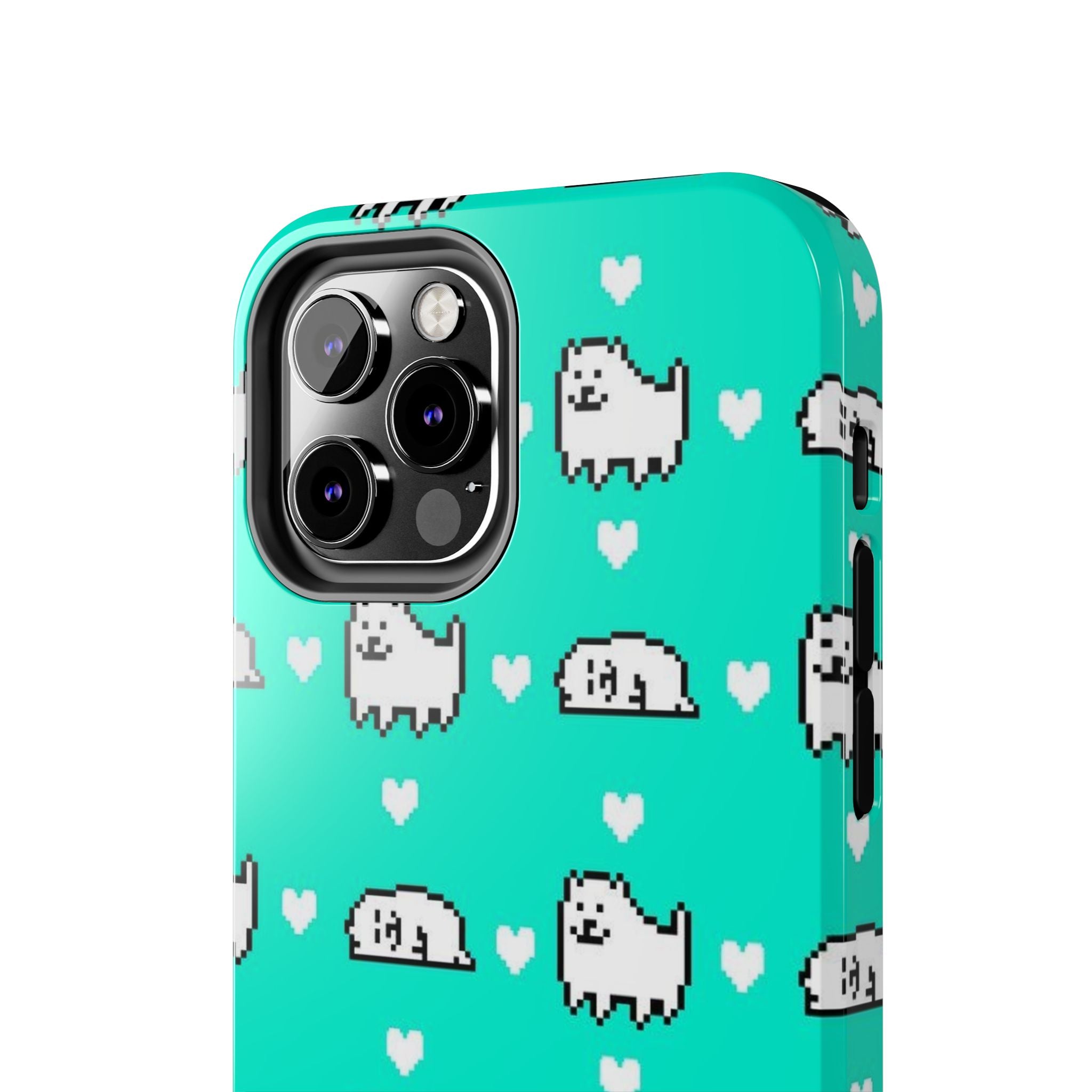Undertale Cute Teal Kawaii Pixel Dog Pattern Phone Case | Cute Hearts Tough Phone Cases