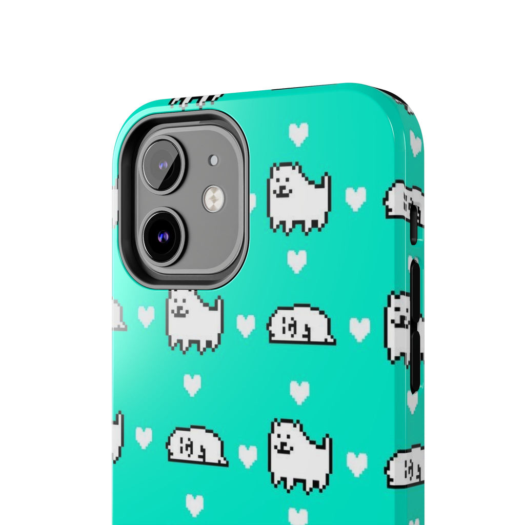 Undertale Cute Teal Kawaii Pixel Dog Pattern Phone Case | Cute Hearts Tough Phone Cases
