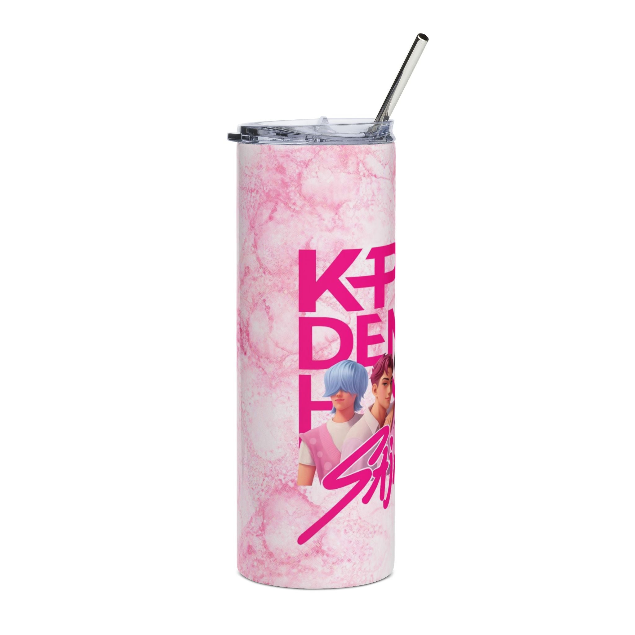 Kpop Demon Hunters Saja Boys Design Tumbler | 20oz Stainless Steel Pink Marble Fan Drinkware