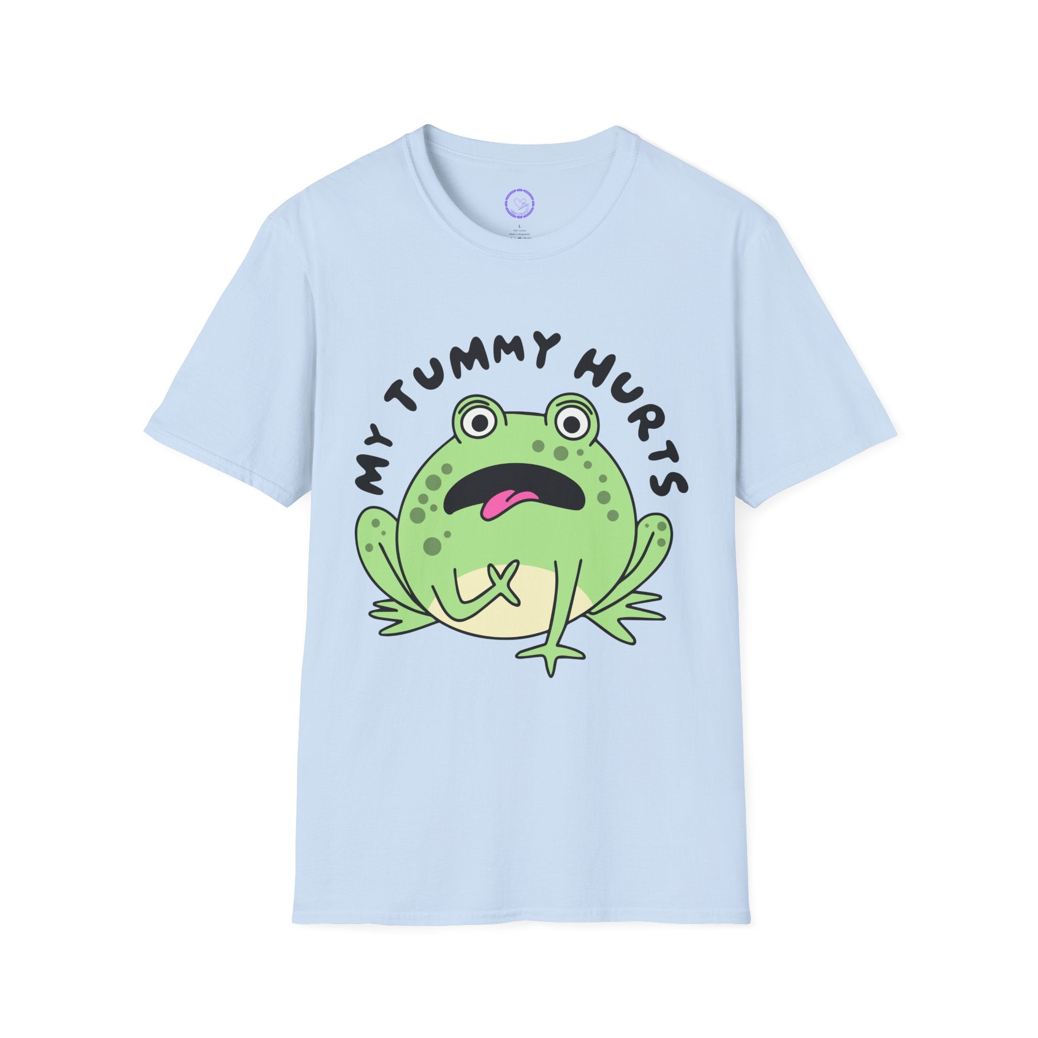 Tummy Issues Sick Frog Illustration T-Shirt | "My Tummy Hurts" Cartoon Frog Tee