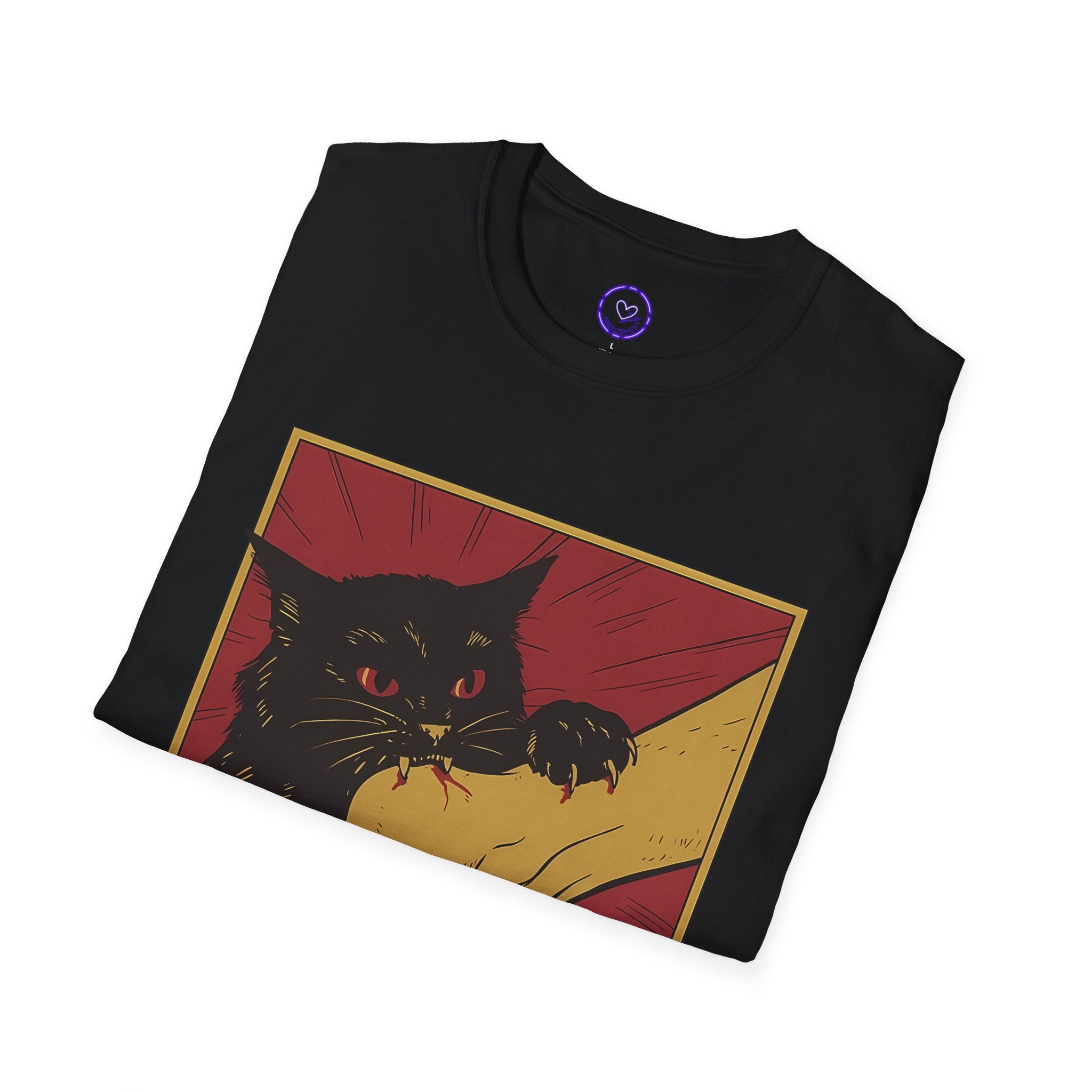 Cat Bite T-Shirt — Black Cat Biting Paw Graphic Tee