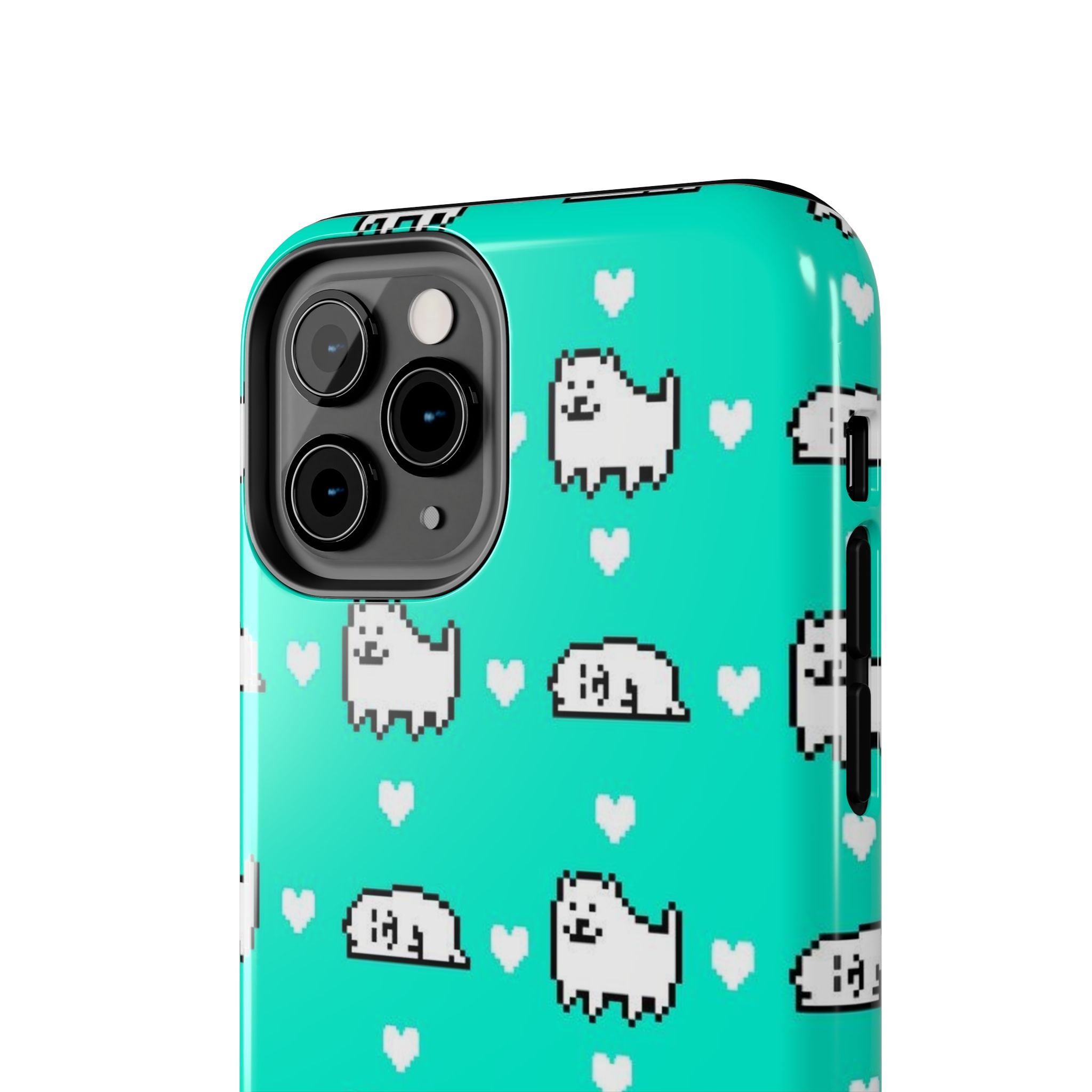 Undertale Cute Teal Kawaii Pixel Dog Pattern Phone Case | Cute Hearts Tough Phone Cases