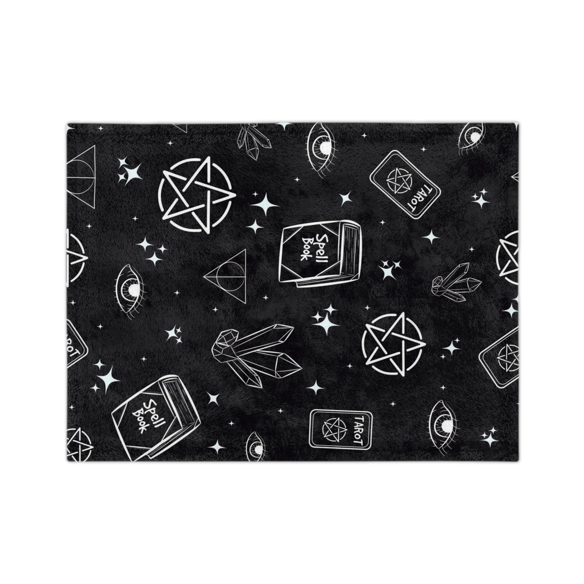 Witchy Spellbook Tarot Crystal Pattern Blanket | Velveteen Microfiber Blanket