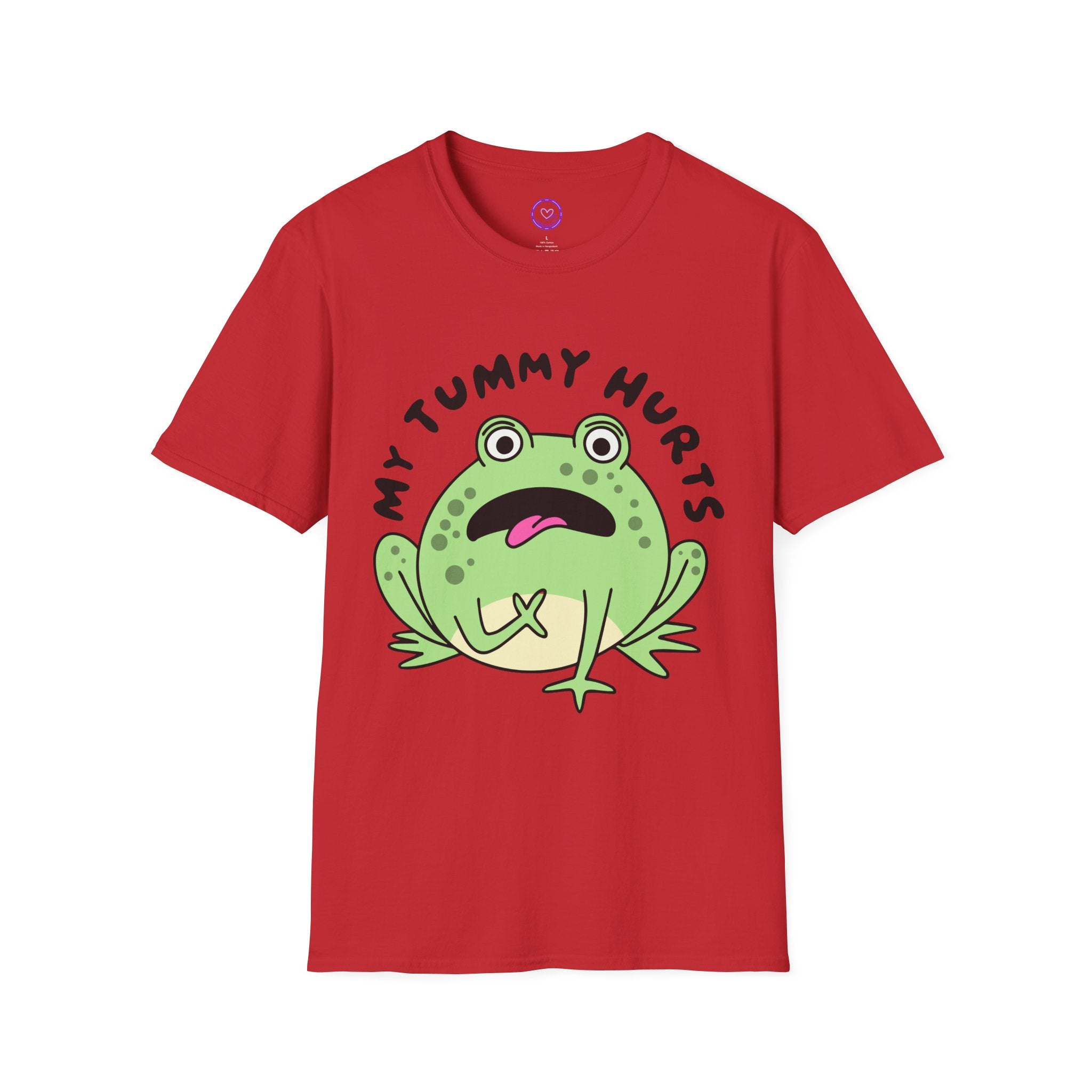 Tummy Issues Sick Frog Illustration T-Shirt | "My Tummy Hurts" Cartoon Frog Tee