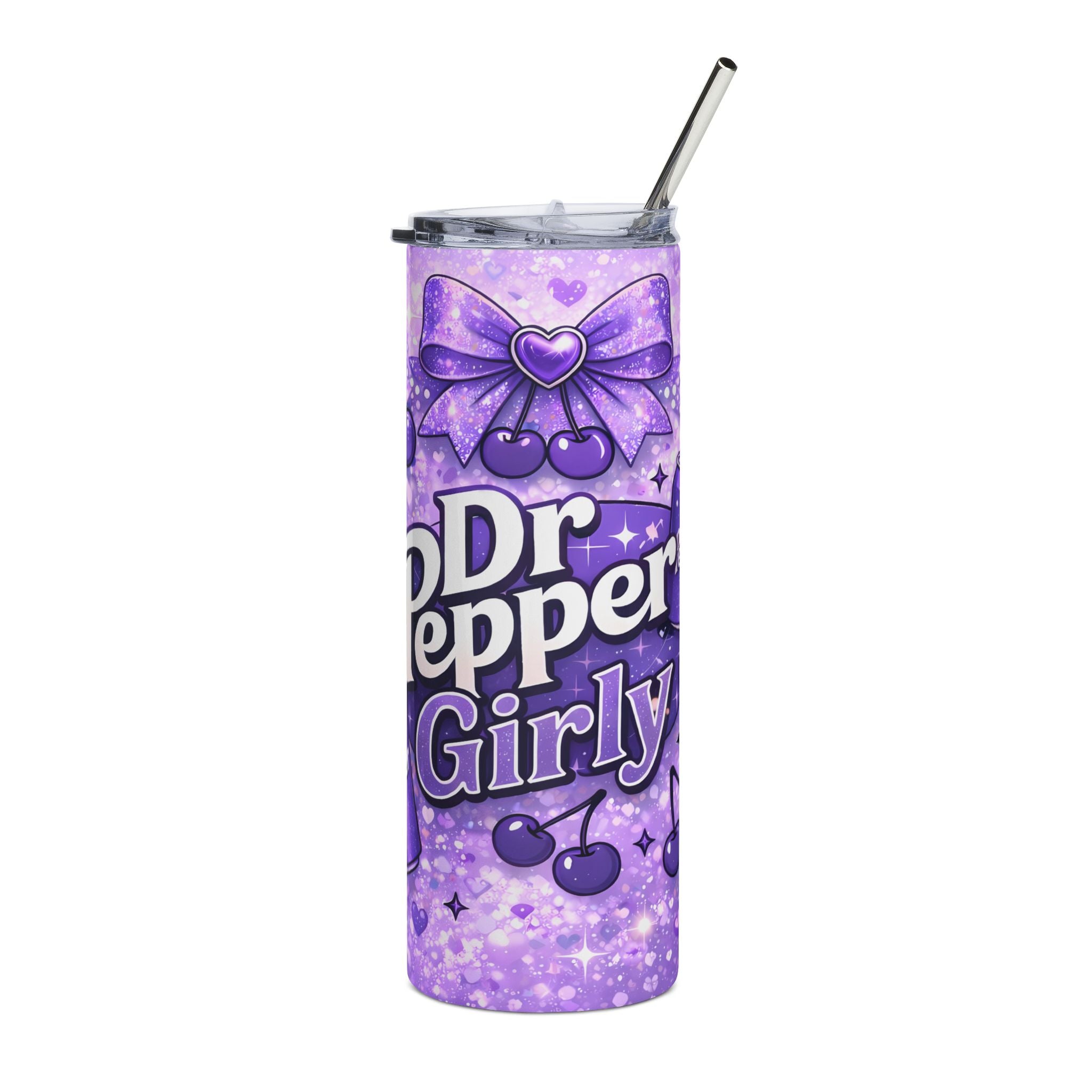 Purple Dr Pepper Girly Tumbler | 20oz Stainless Steel Purple Aesthetic Soda Cherry Design