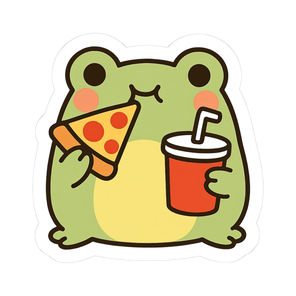 Cute Frog Eating Pizza and Soda Sticker | Kiss-Cut Vinyl Sticker