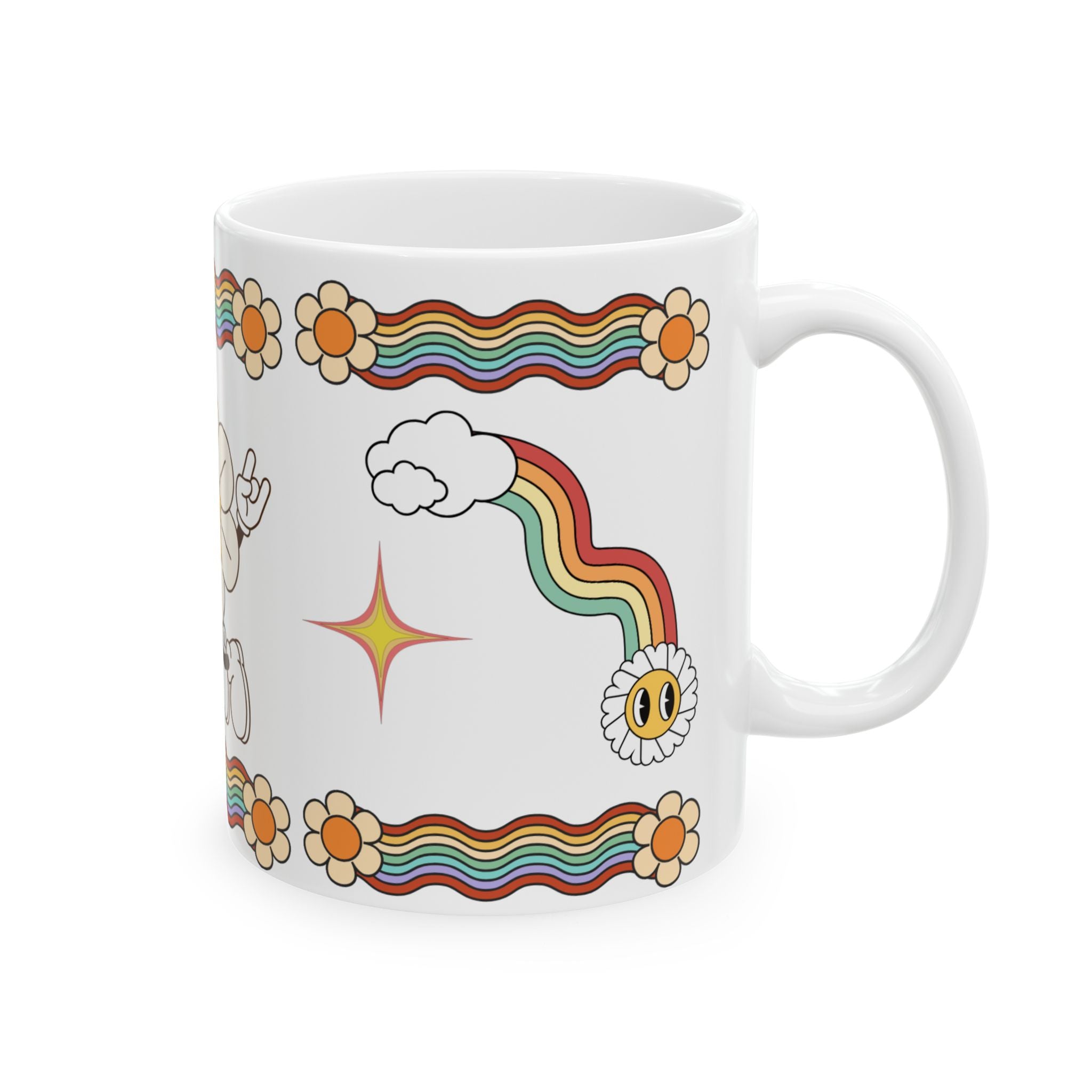 Retro Groovy 70s Smiling Daisy Rainbow mug | Ceramic Mug
