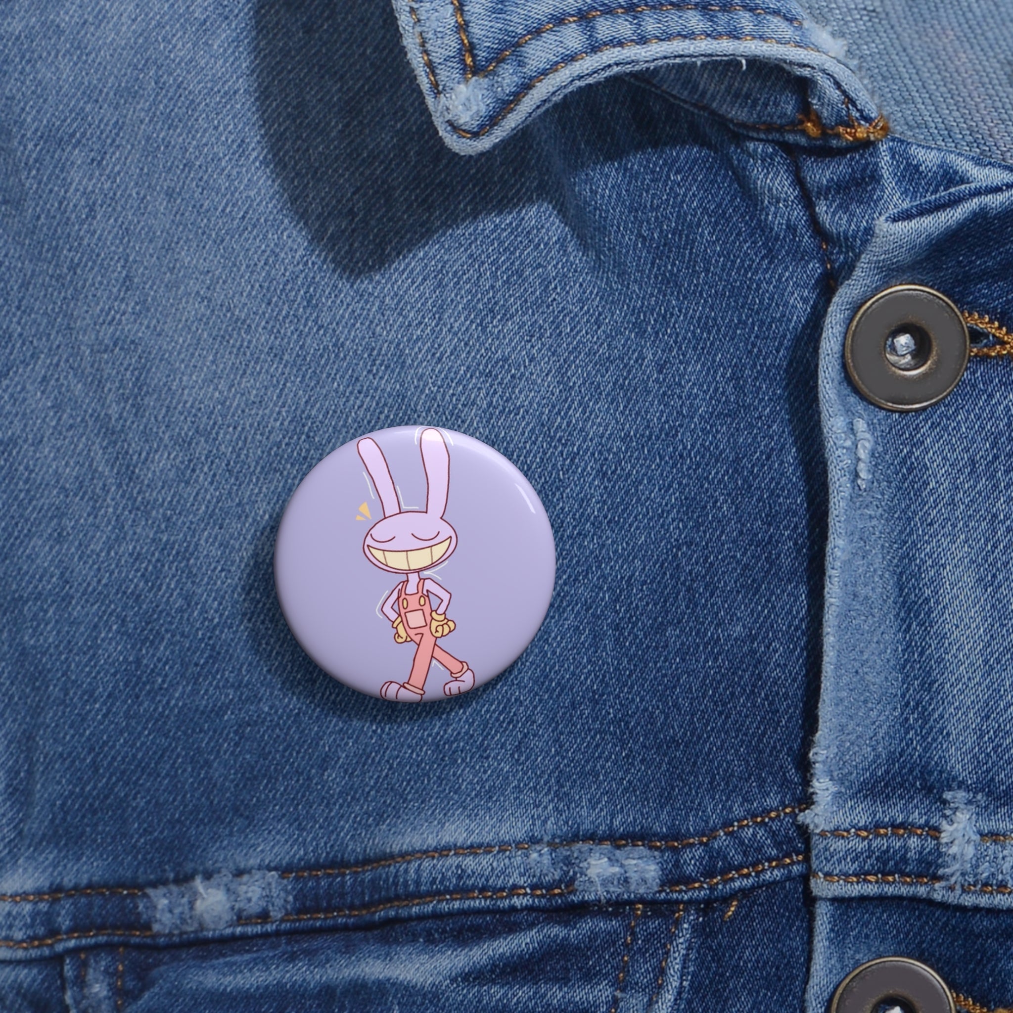 The Amazing Digital Circus Jax Smiling Bunny Character Pin Button | Cute Lavender Enamel Badge