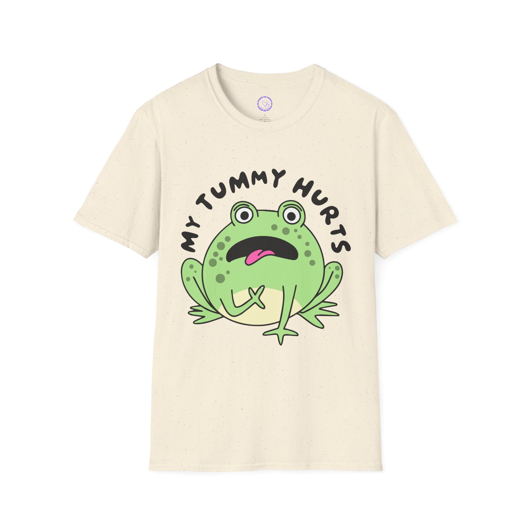 Tummy Issues Sick Frog Illustration T-Shirt | "My Tummy Hurts" Cartoon Frog Tee