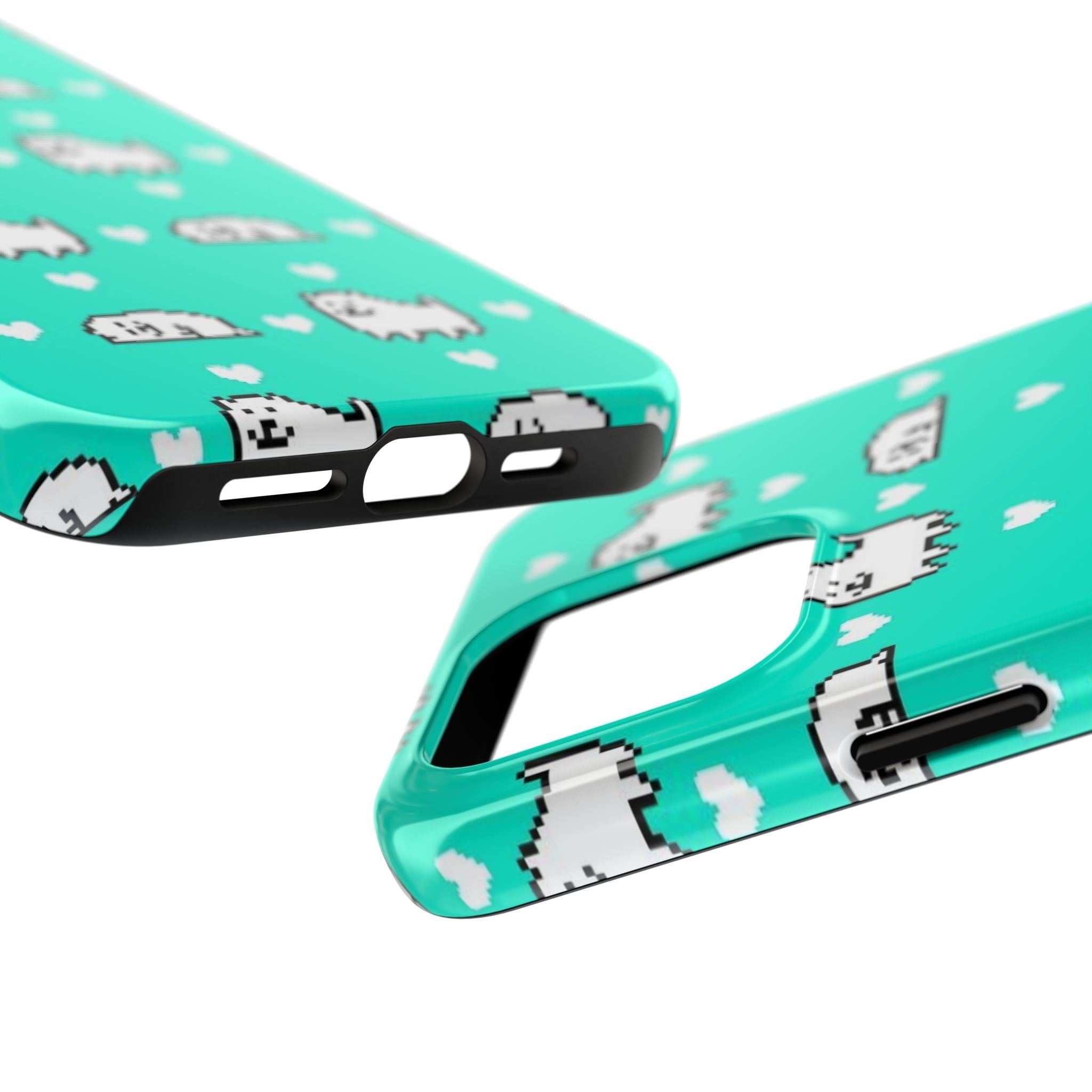 Undertale Cute Teal Kawaii Pixel Dog Pattern Phone Case | Cute Hearts Tough Phone Cases