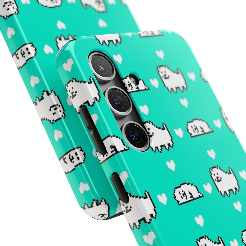 Undertale Cute Teal Kawaii Pixel Dog Pattern Phone Case | Cute Hearts Tough Phone Cases