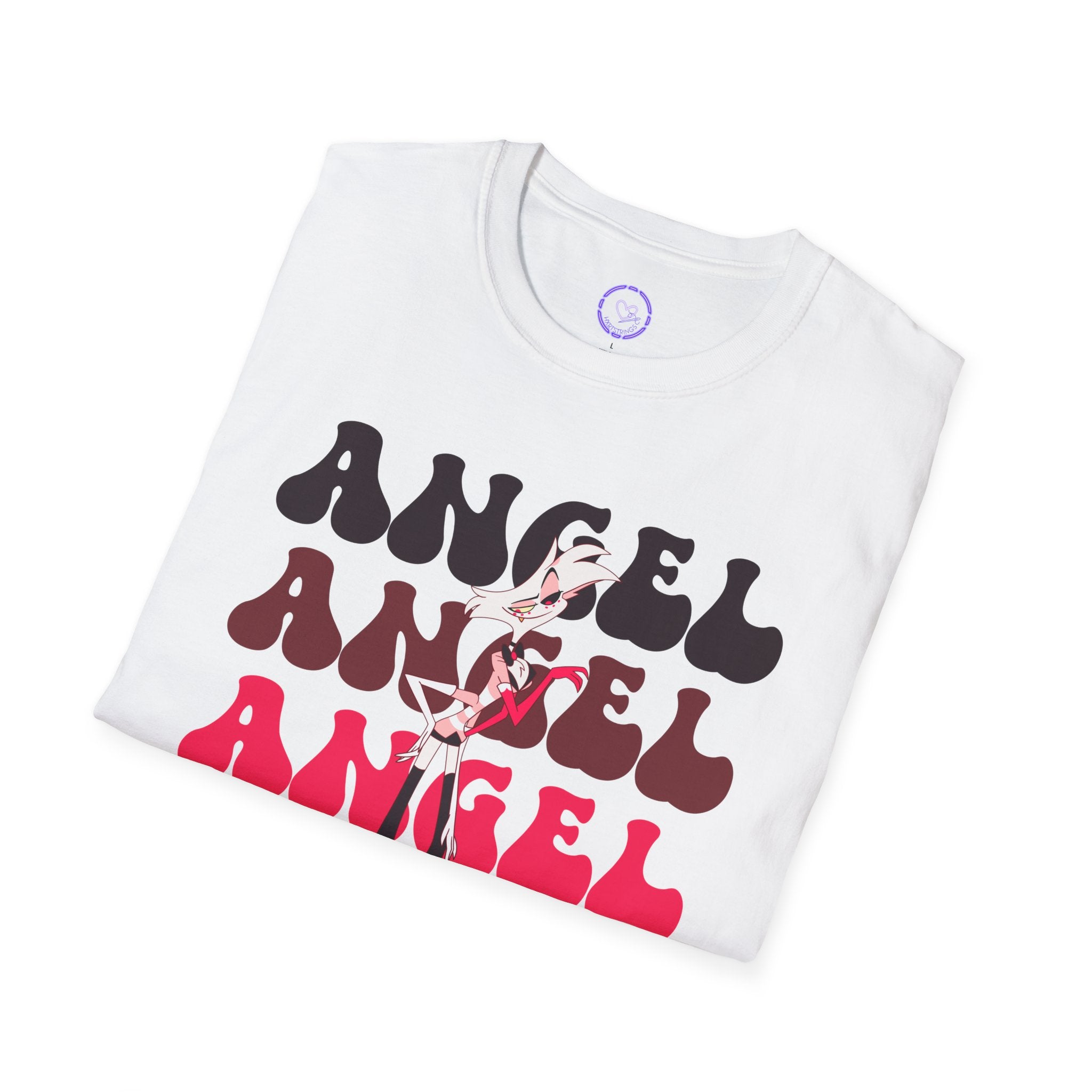 Angel Dust Hazbin Hotel Retro Text T-Shirt | Layered Typography, Fashion Silhouette