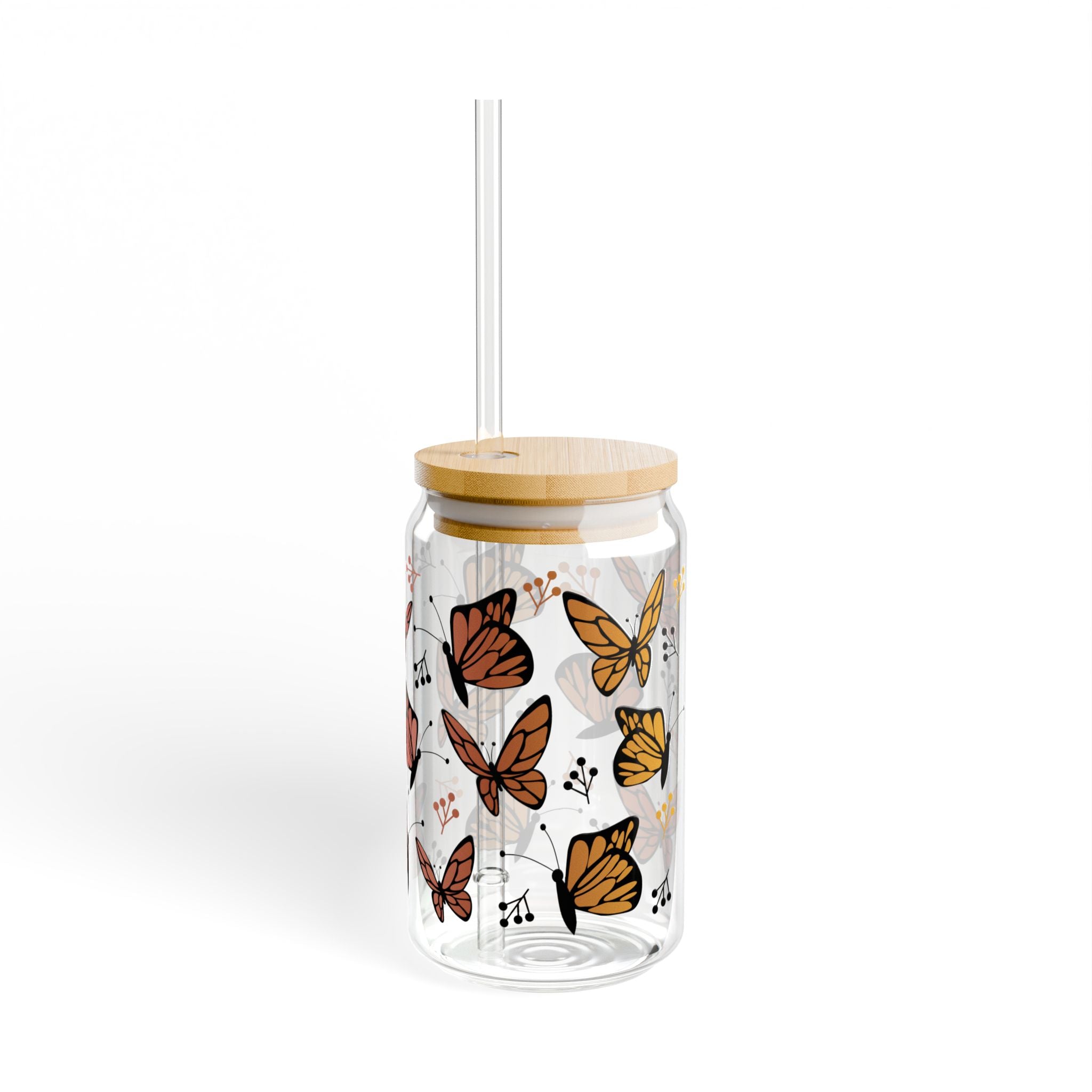Monarch Butterfly Sipper Glass | 16oz Clear Tumbler with Straw