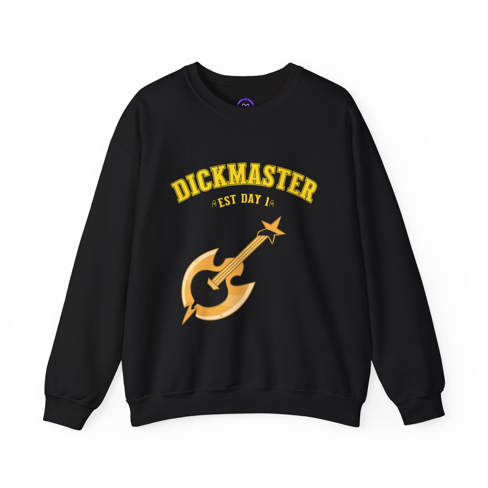 Hazbin Hotel Adam Dickmaster logo crewneck sweatshirt | Guitar axe emblem, varsity style