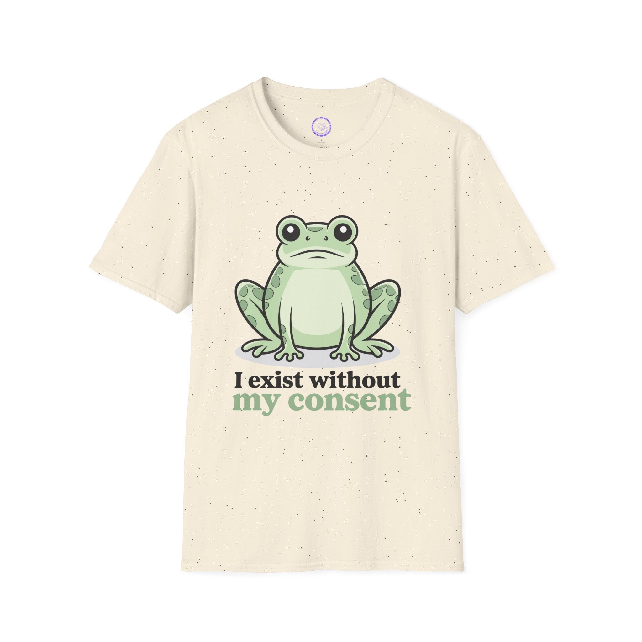 Funny Kawaii Frog Illustration I exist without my consent T-Shirt | Funny Frog Tee