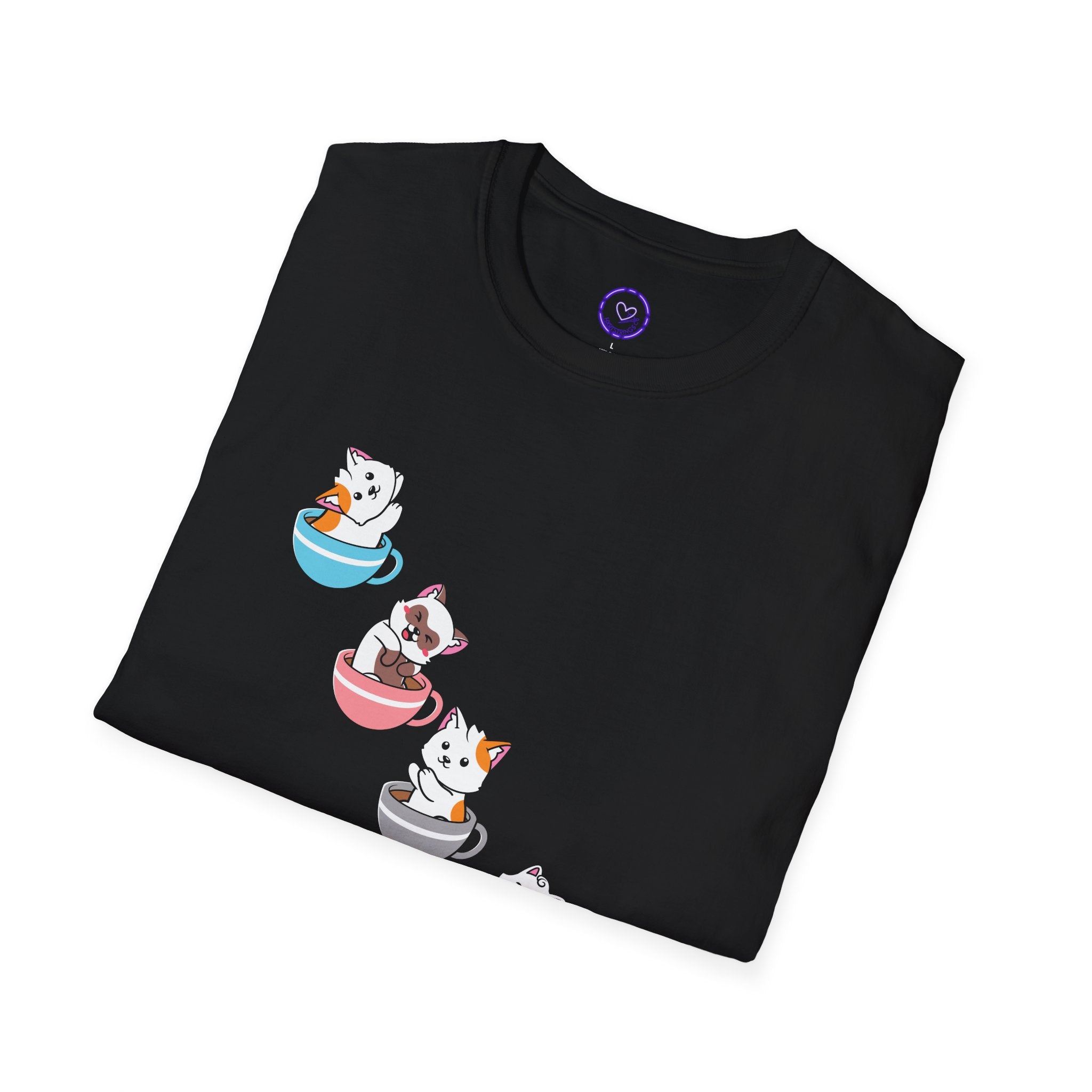 Discreet Trans Support Cute Kawaii Cats in Teacups T-Shirt | Cute Cat Tea Party Shirt