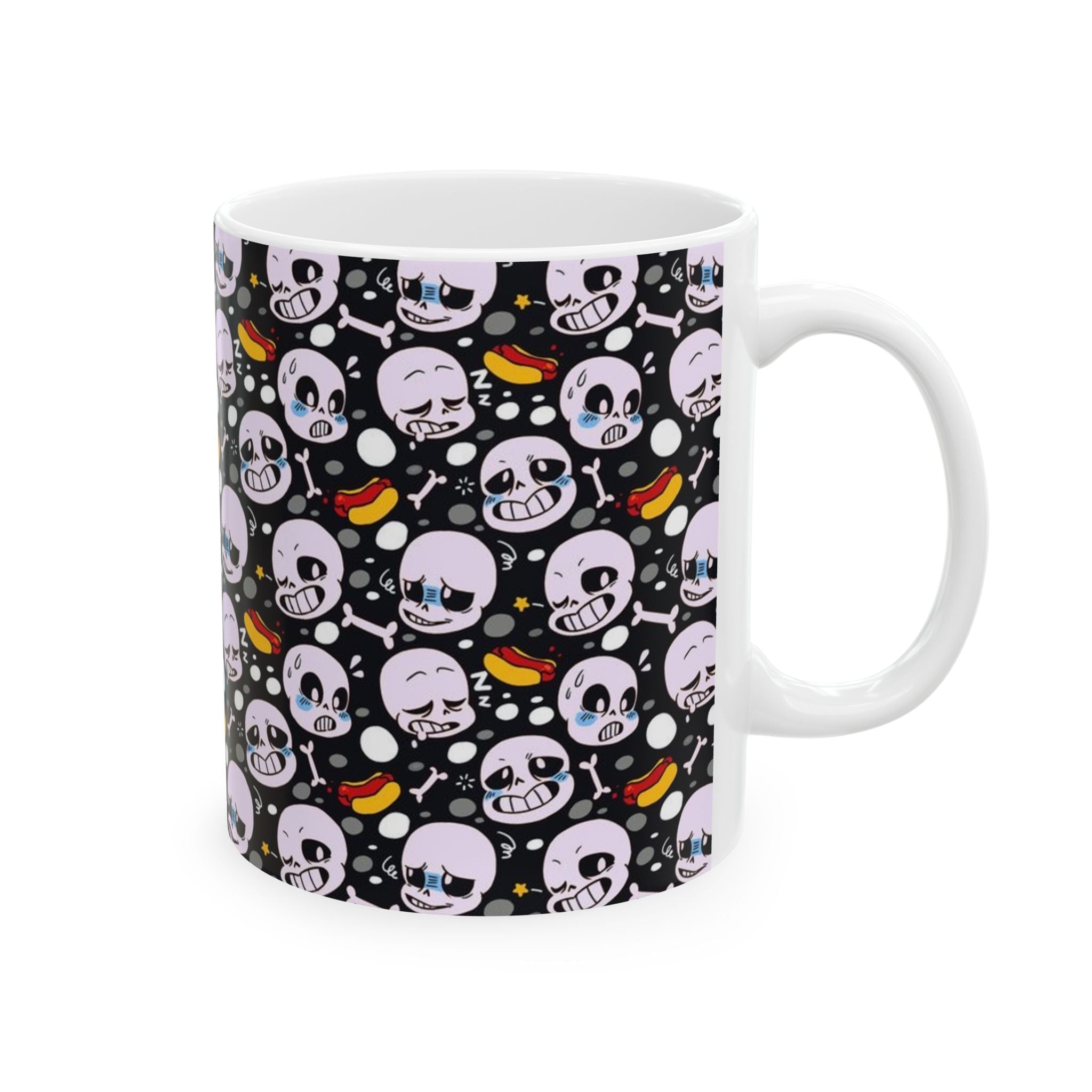 Undertale Sans Cartoon Skull Pattern Mug | Cute Creepy Skull Faces, Candy Corn Halloween