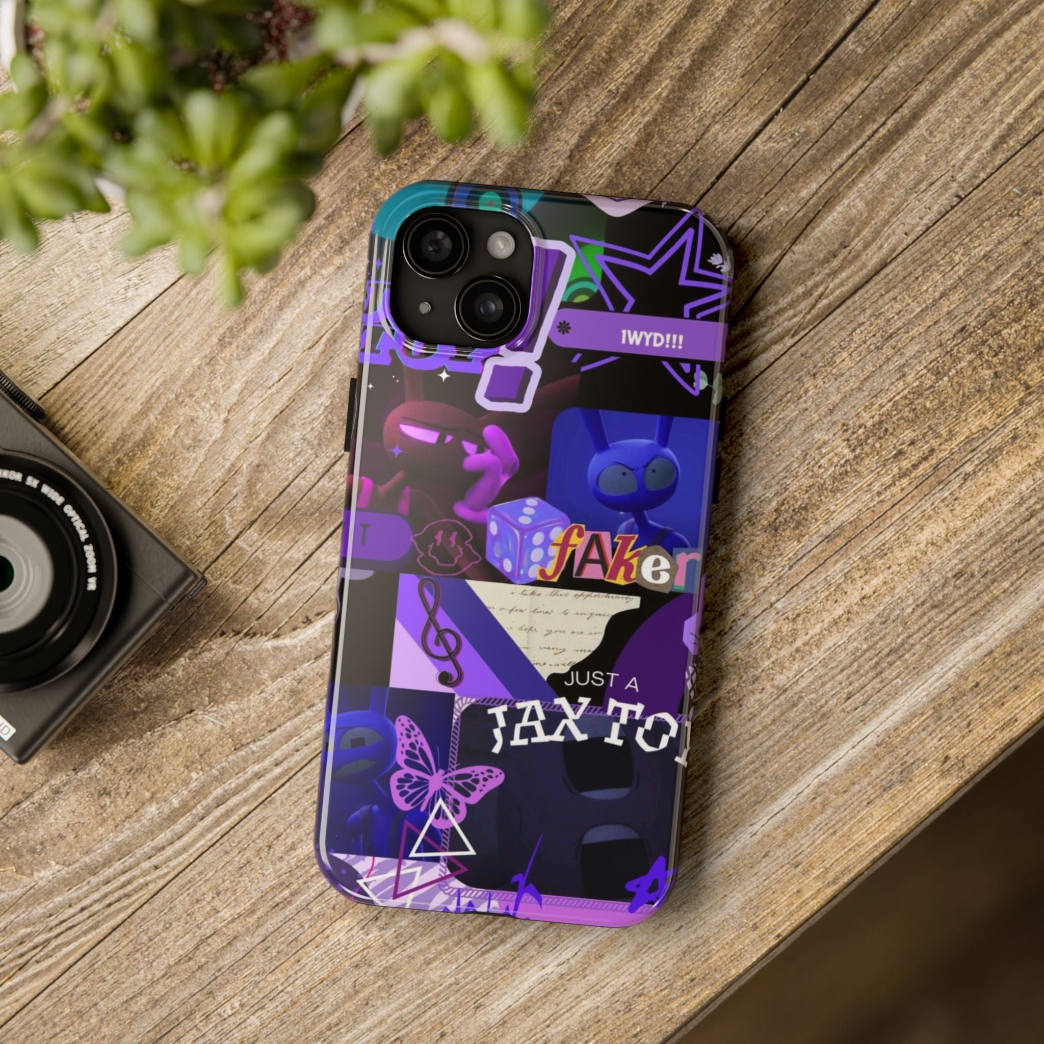 The Amazing Digital Circus Jax Purple Collage Graphic Tough Phone Case | Retro Icons, Dice, Butterfly