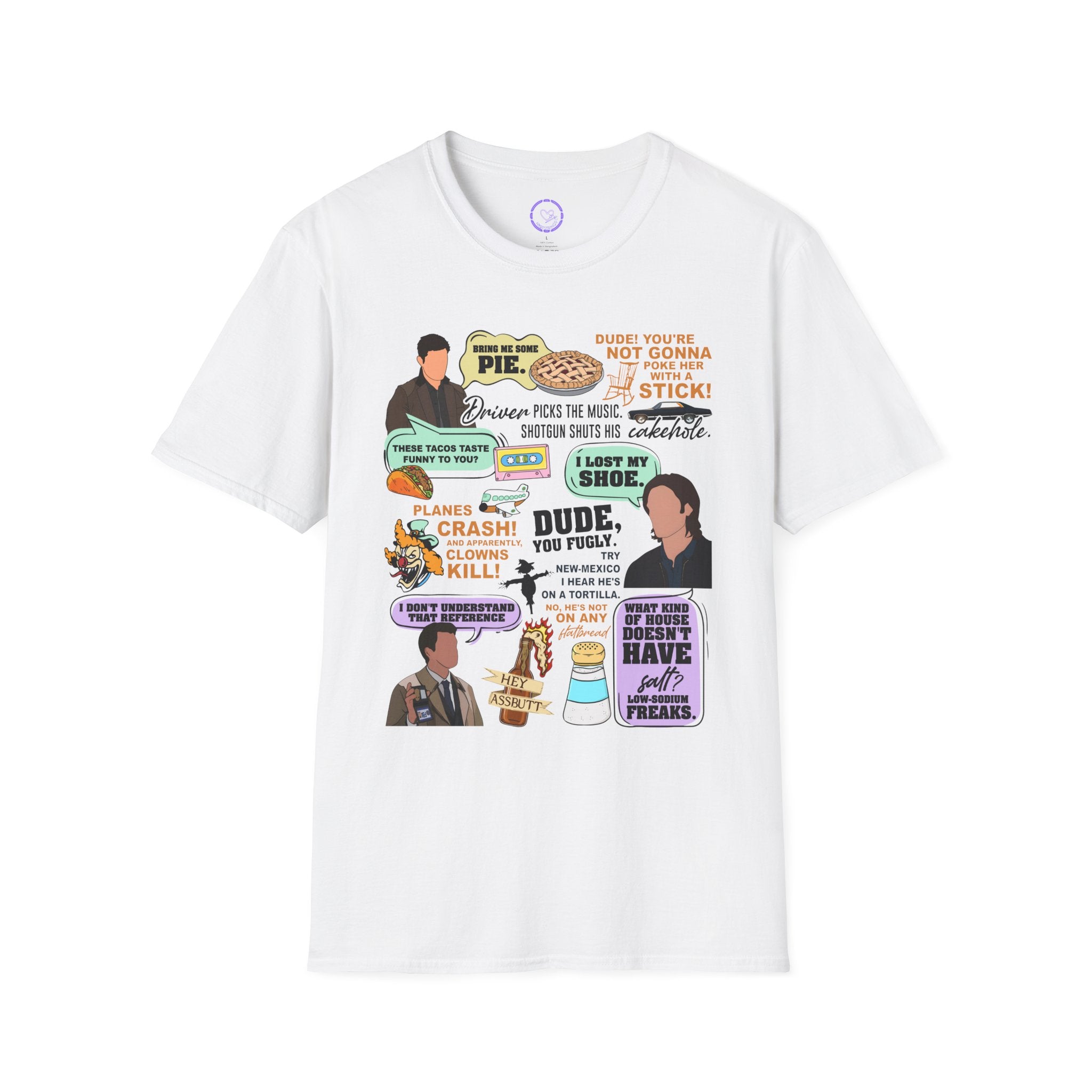 Supernatural Funny Character Quote Collage T-Shirt | Pop Culture Quotes, Character Stickers