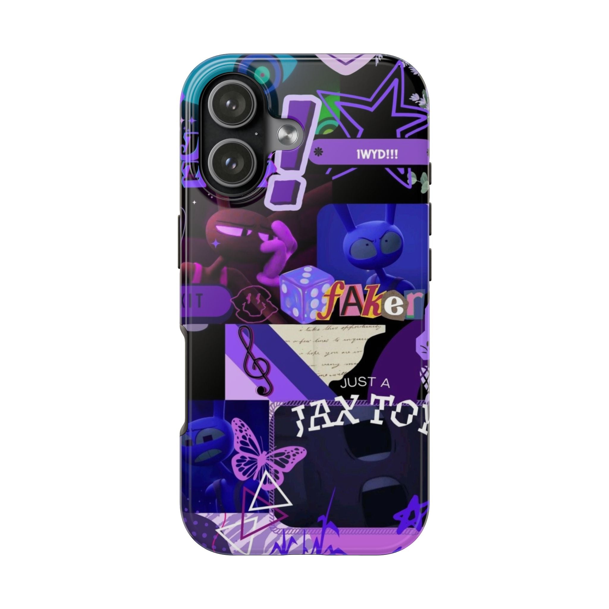 The Amazing Digital Circus Jax Purple Collage Graphic Tough Phone Case | Retro Icons, Dice, Butterfly