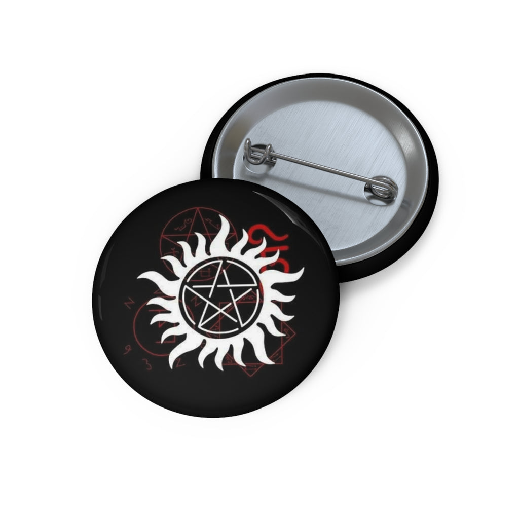 Supernatural White Tribal Sun Pentagram Pin Button | 1.25" Metal Badge
