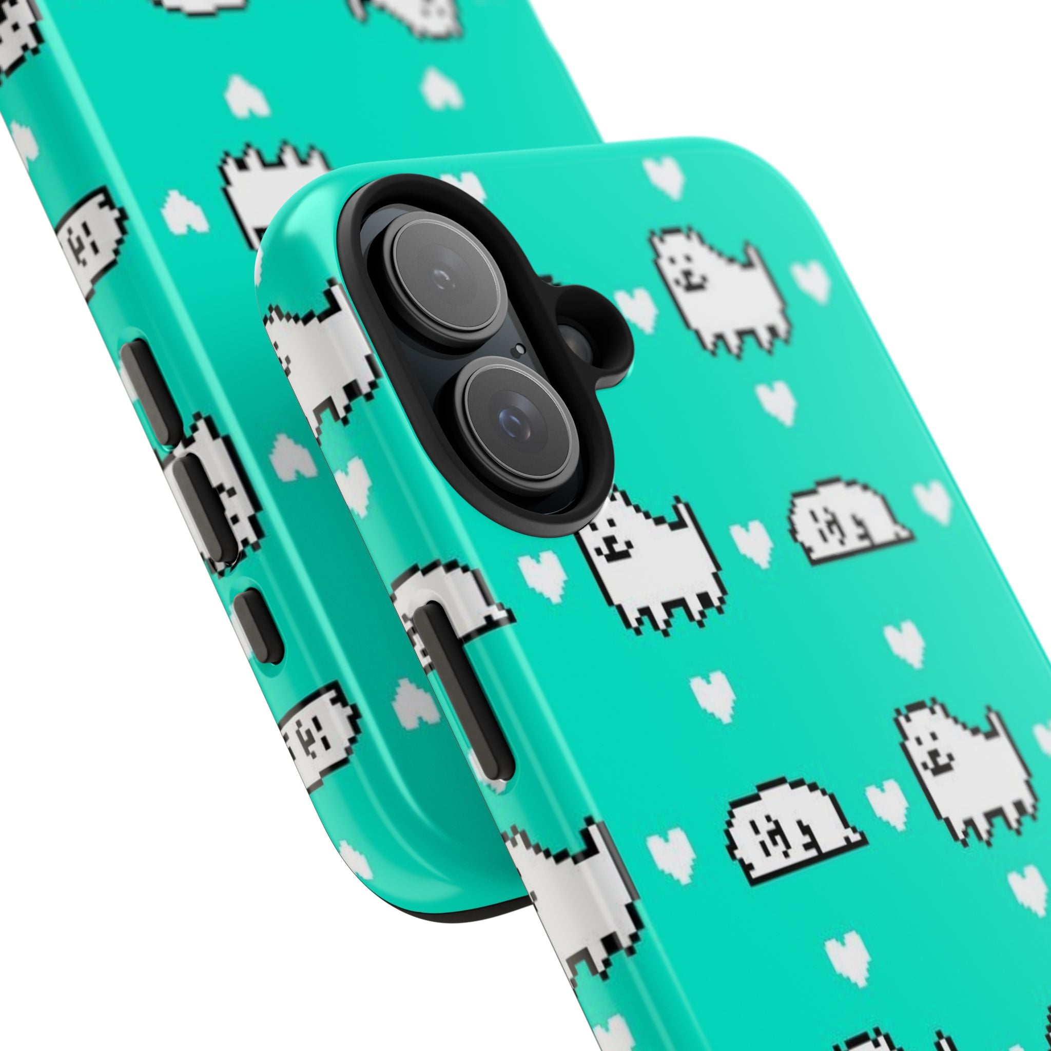 Undertale Cute Teal Kawaii Pixel Dog Pattern Phone Case | Cute Hearts Tough Phone Cases