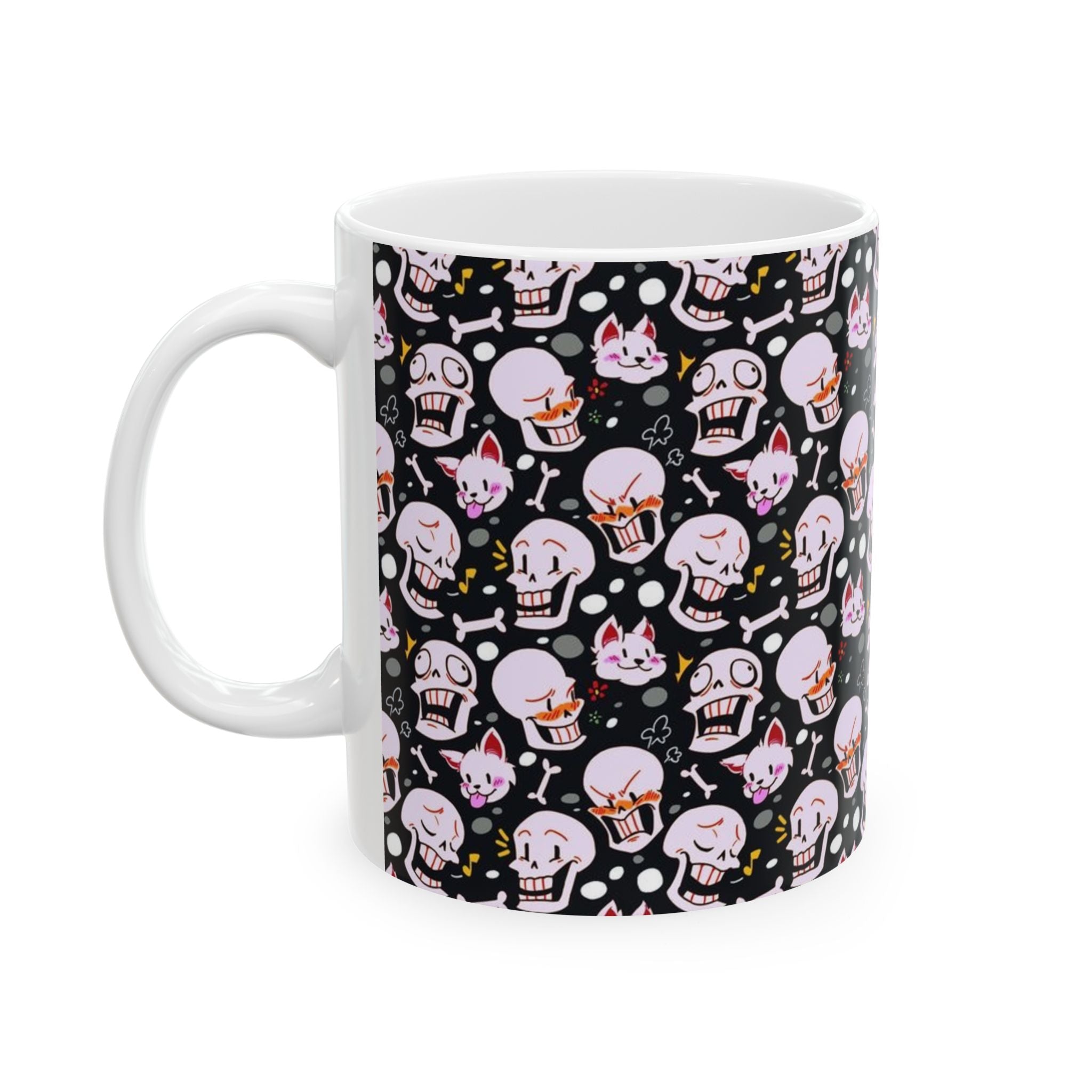Undertale Papyrus Kawaii Skull Pattern Mug | Cute Skull and Cat Bones Ceramic Mug
