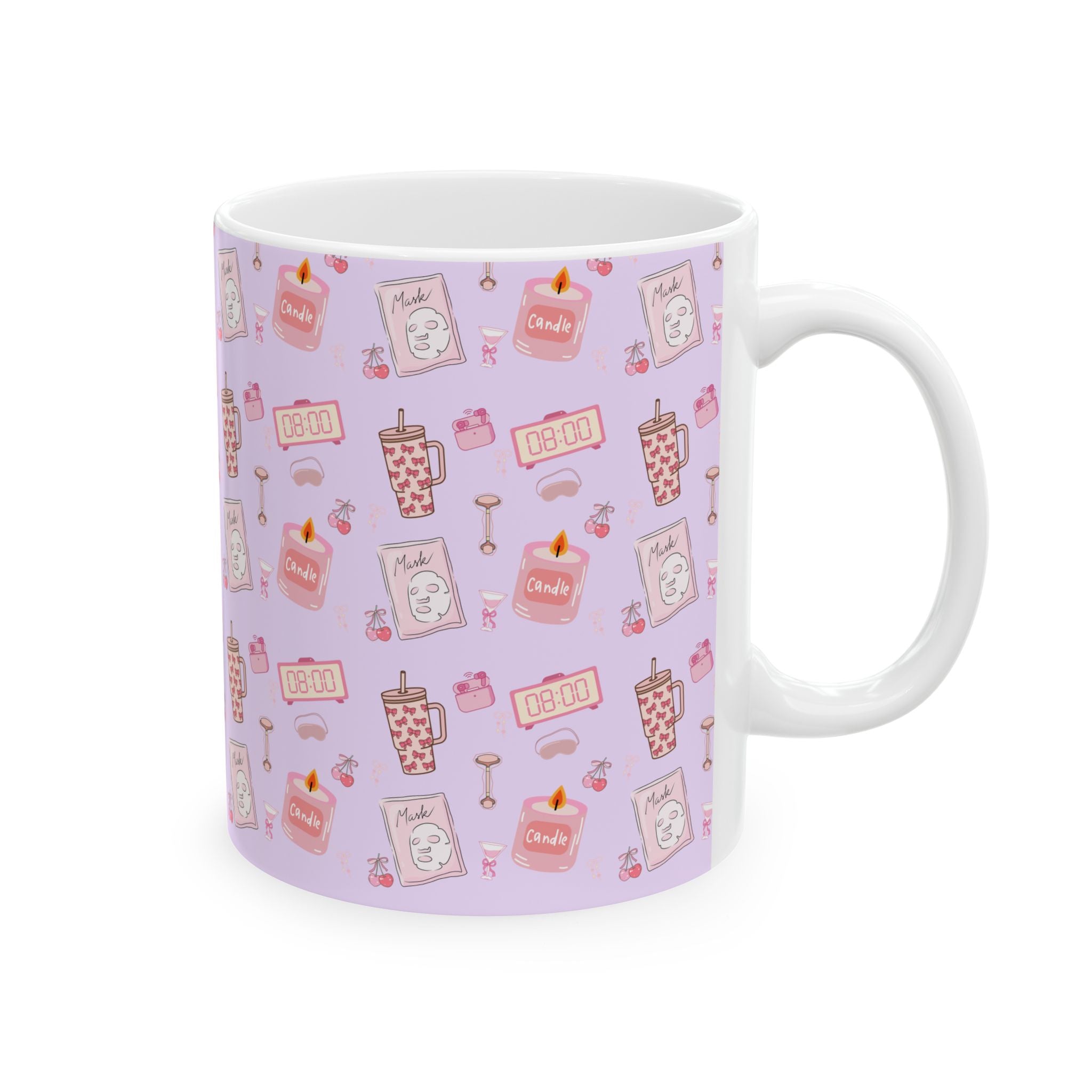 Kawaii Pink Self Care Bubble Tea Pattern Mug | Preppy Girly Cute Boba & Sweets Ceramic Mug