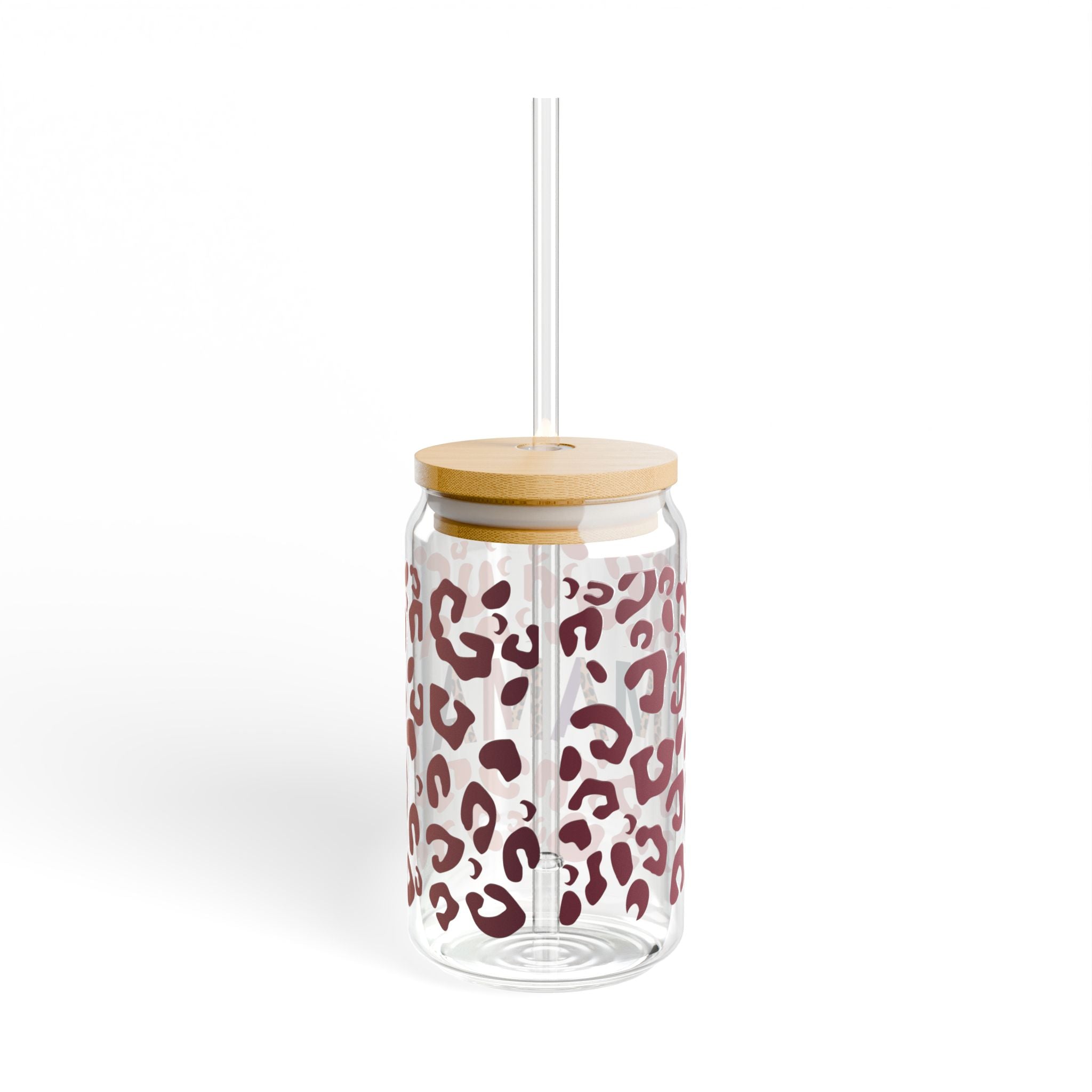 Mama Leopard Print Sipper Glass | 16oz Clear Straw Tumbler