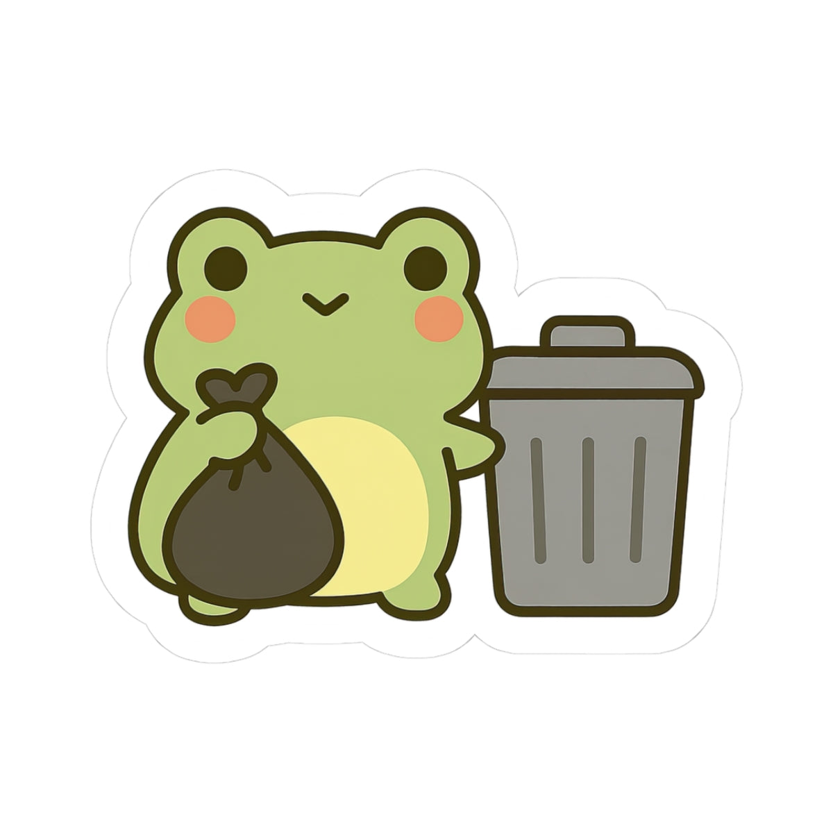 Cute Frog with Trash Bag Sticker | Kiss-Cut Vinyl Sticker
