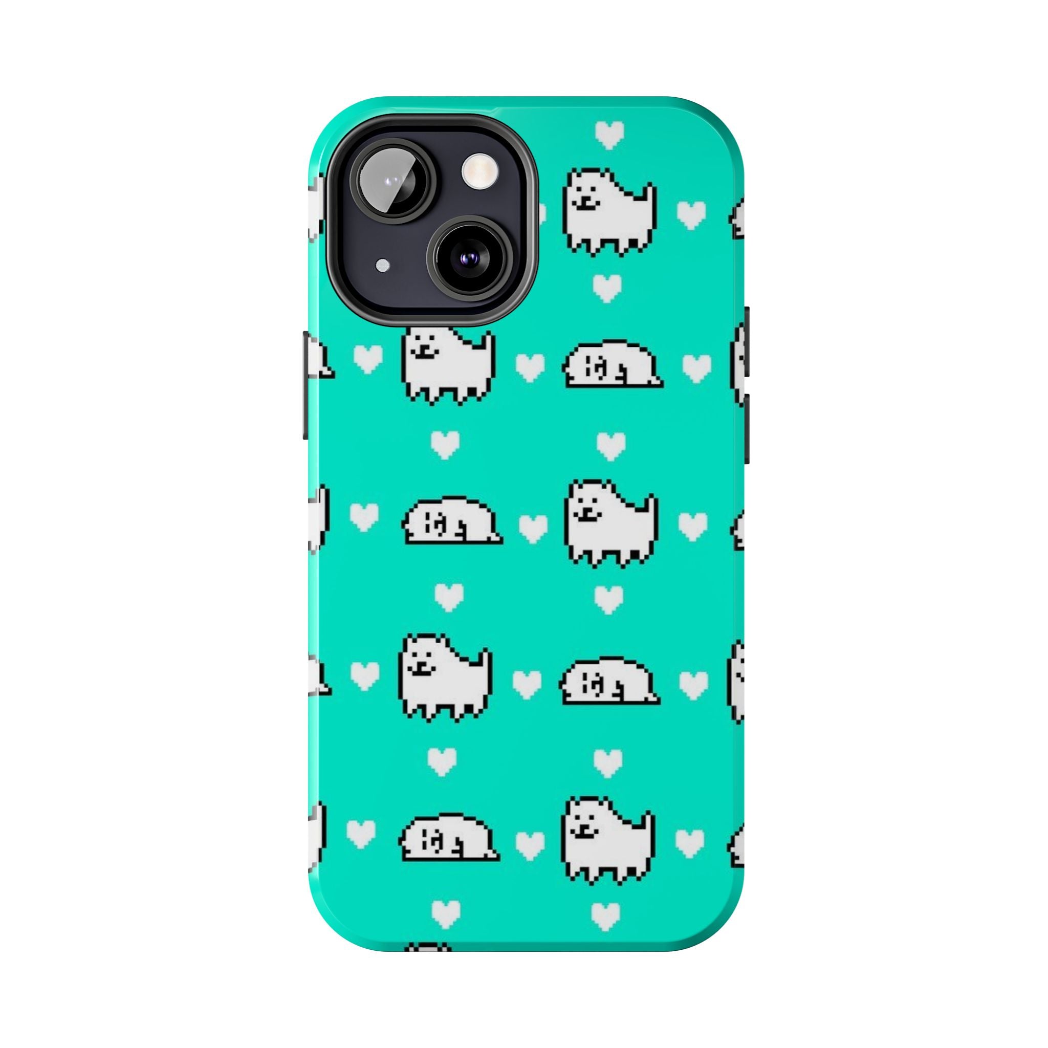 Undertale Cute Teal Kawaii Pixel Dog Pattern Phone Case | Cute Hearts Tough Phone Cases