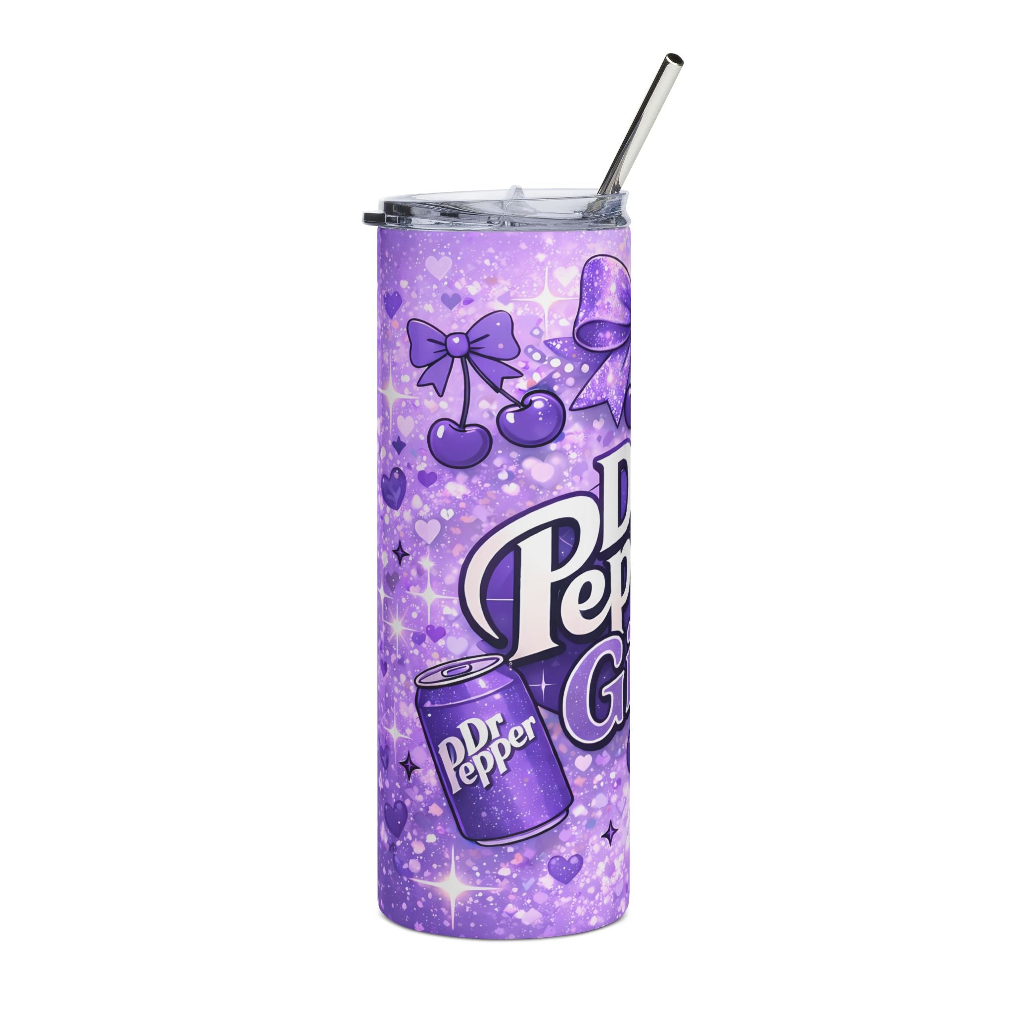 Purple Dr Pepper Girly Tumbler | 20oz Stainless Steel Purple Aesthetic Soda Cherry Design