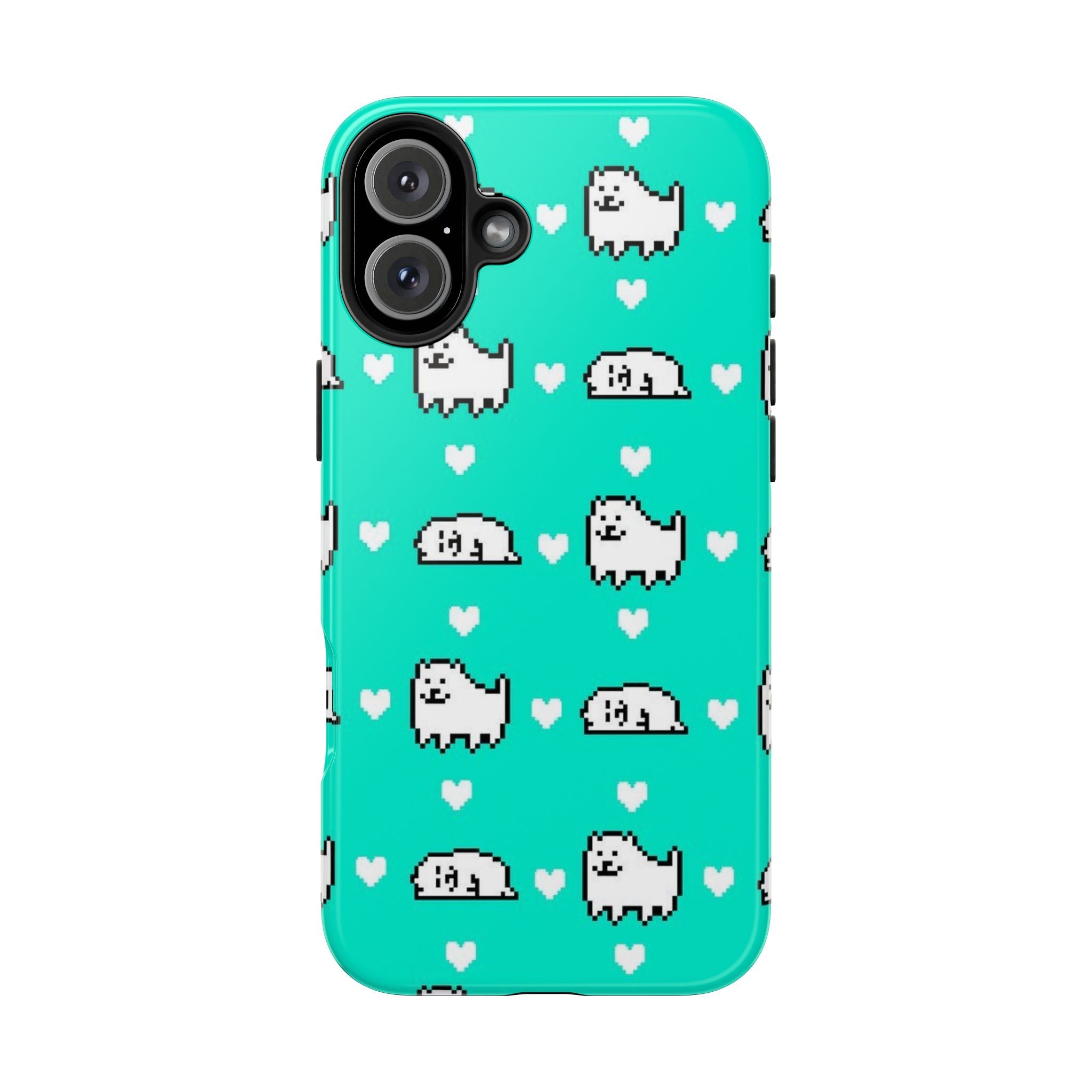 Undertale Cute Teal Kawaii Pixel Dog Pattern Phone Case | Cute Hearts Tough Phone Cases